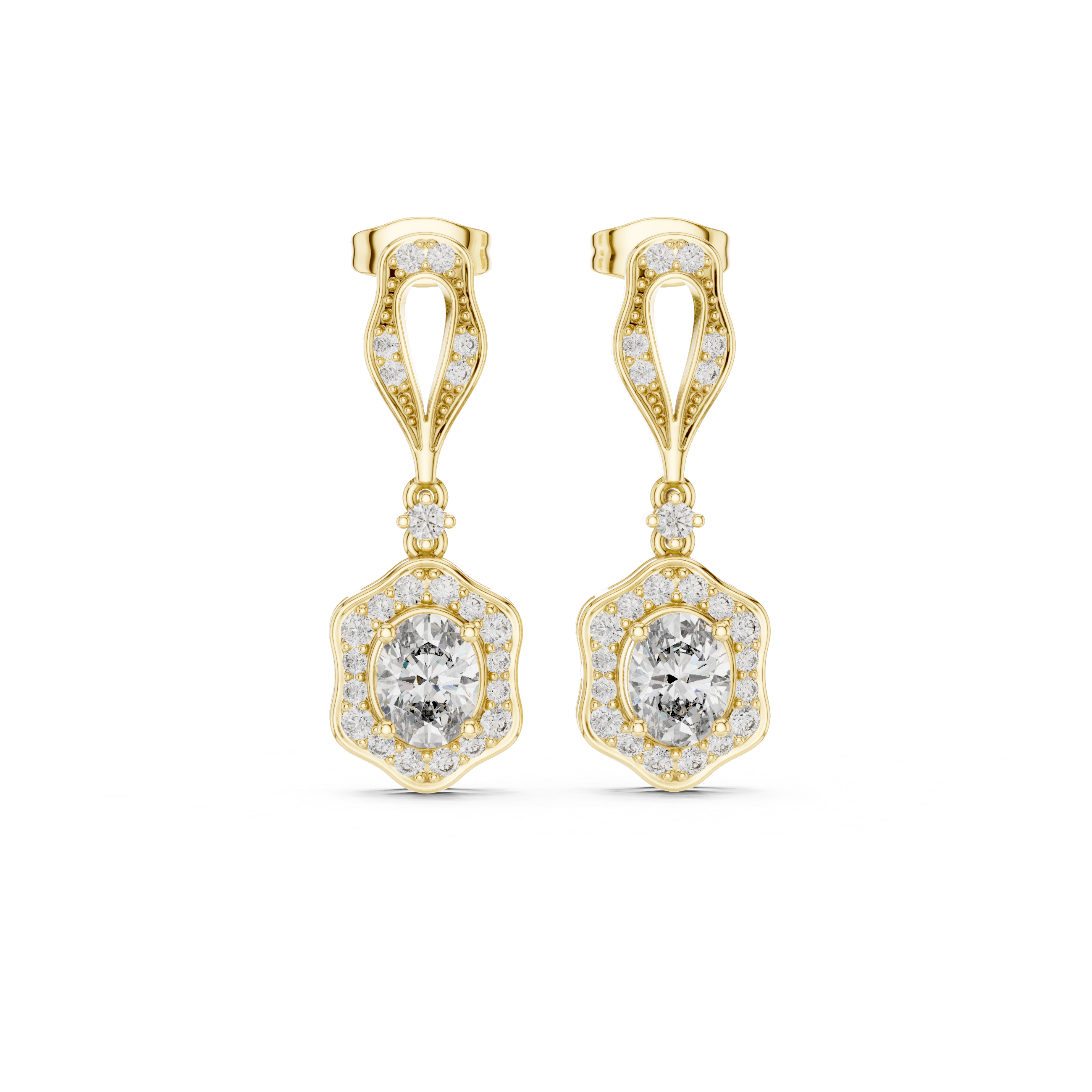 Muur Atelier Solid Gold Oval Drop Earrings with Diamond Halo