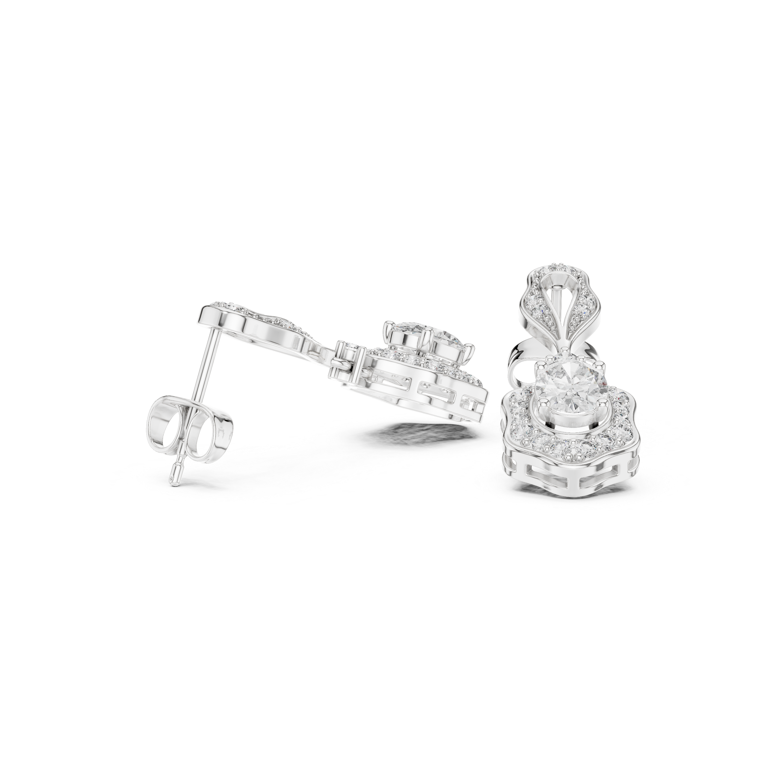 Muur Atelier Solid Gold Oval Drop Earrings with Diamond Halo