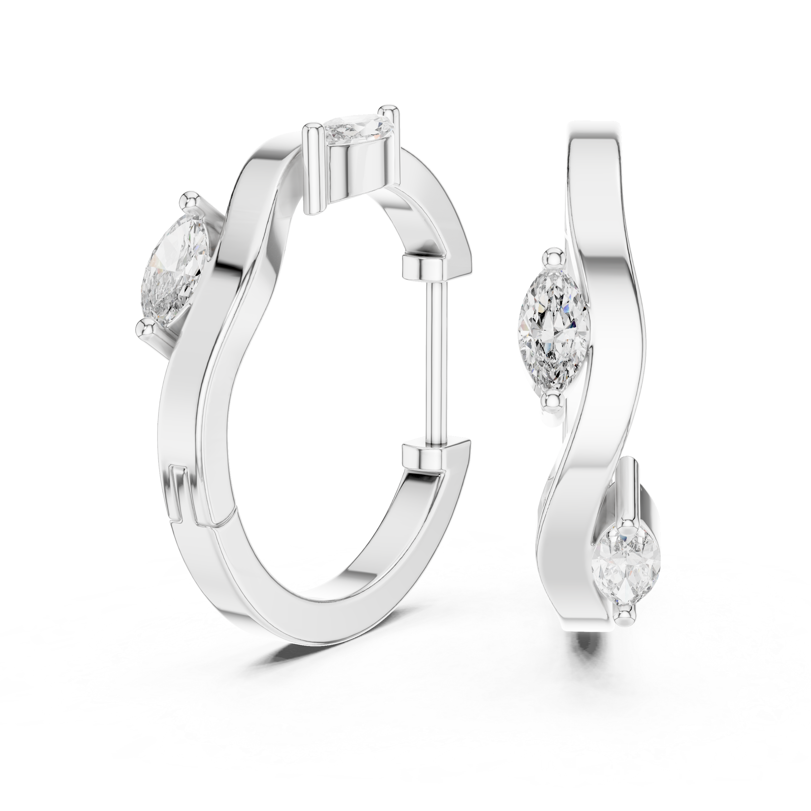 The Swansea Earrings – East-West Marquise Diamond Huggie Hoops