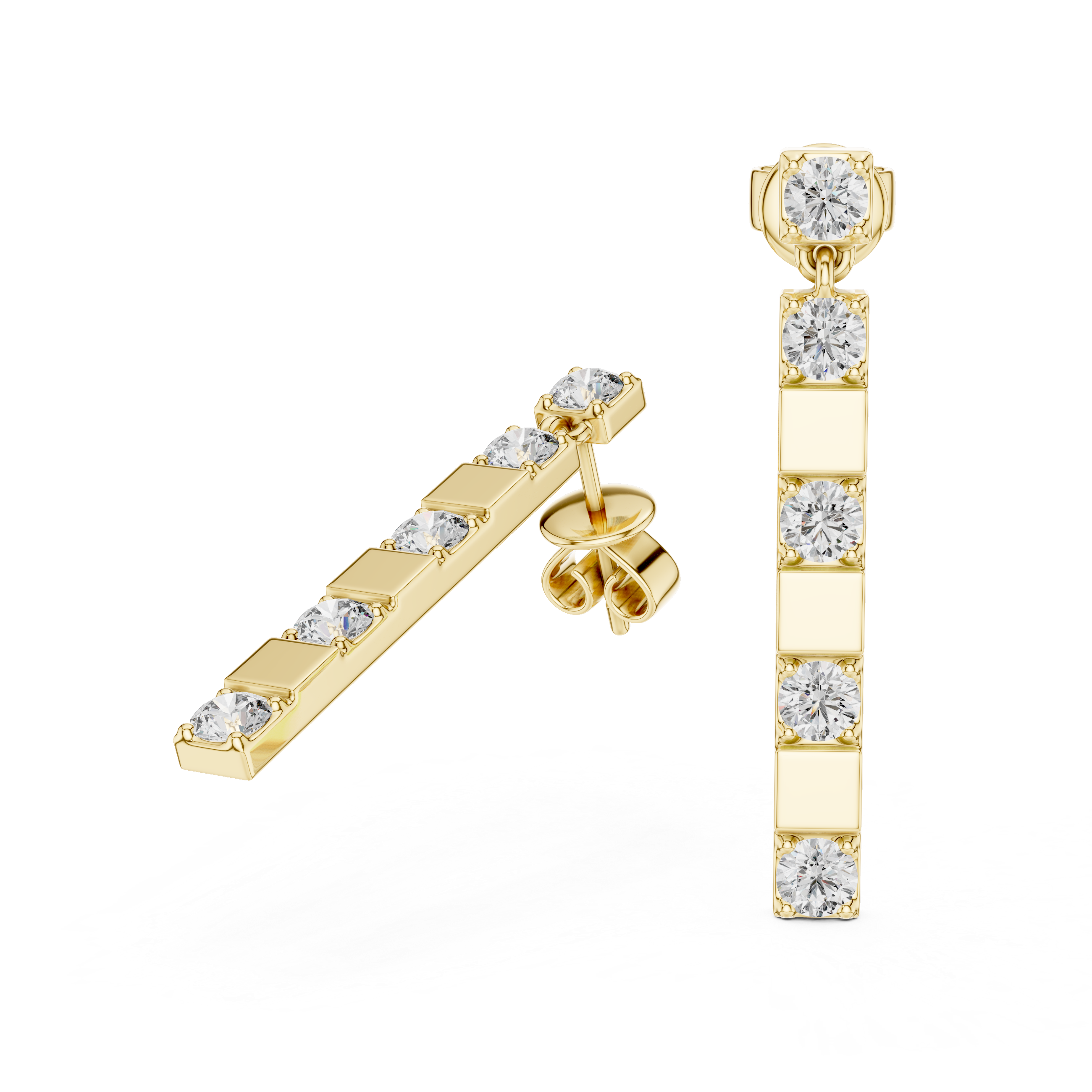 Muur Atelier Solid Gold Round Diamond Linear Bar Drop Earrings