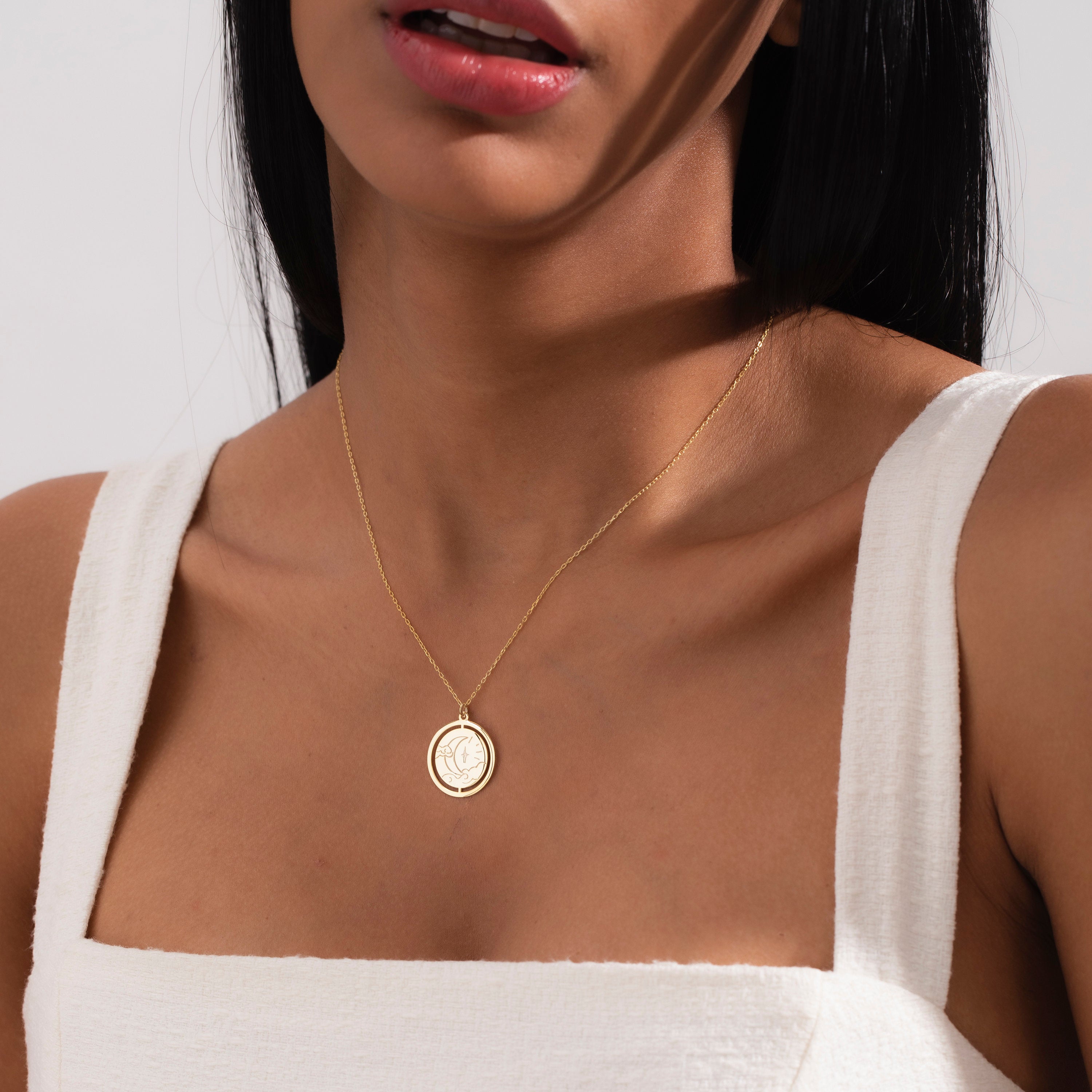 Sun and Moon Necklace, Gold Moon Star Pendant