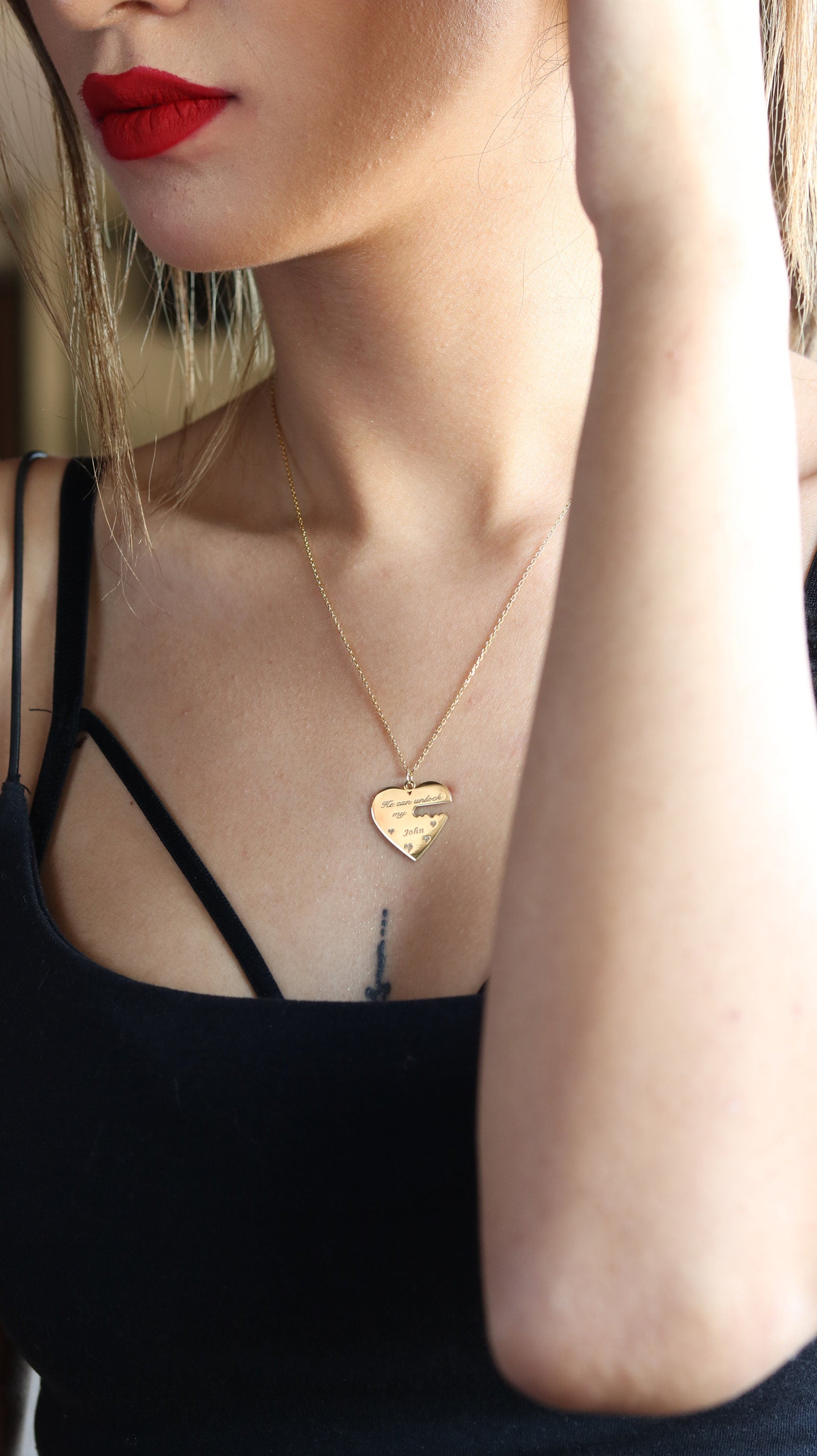 Heart Key Lock Couple Necklace
