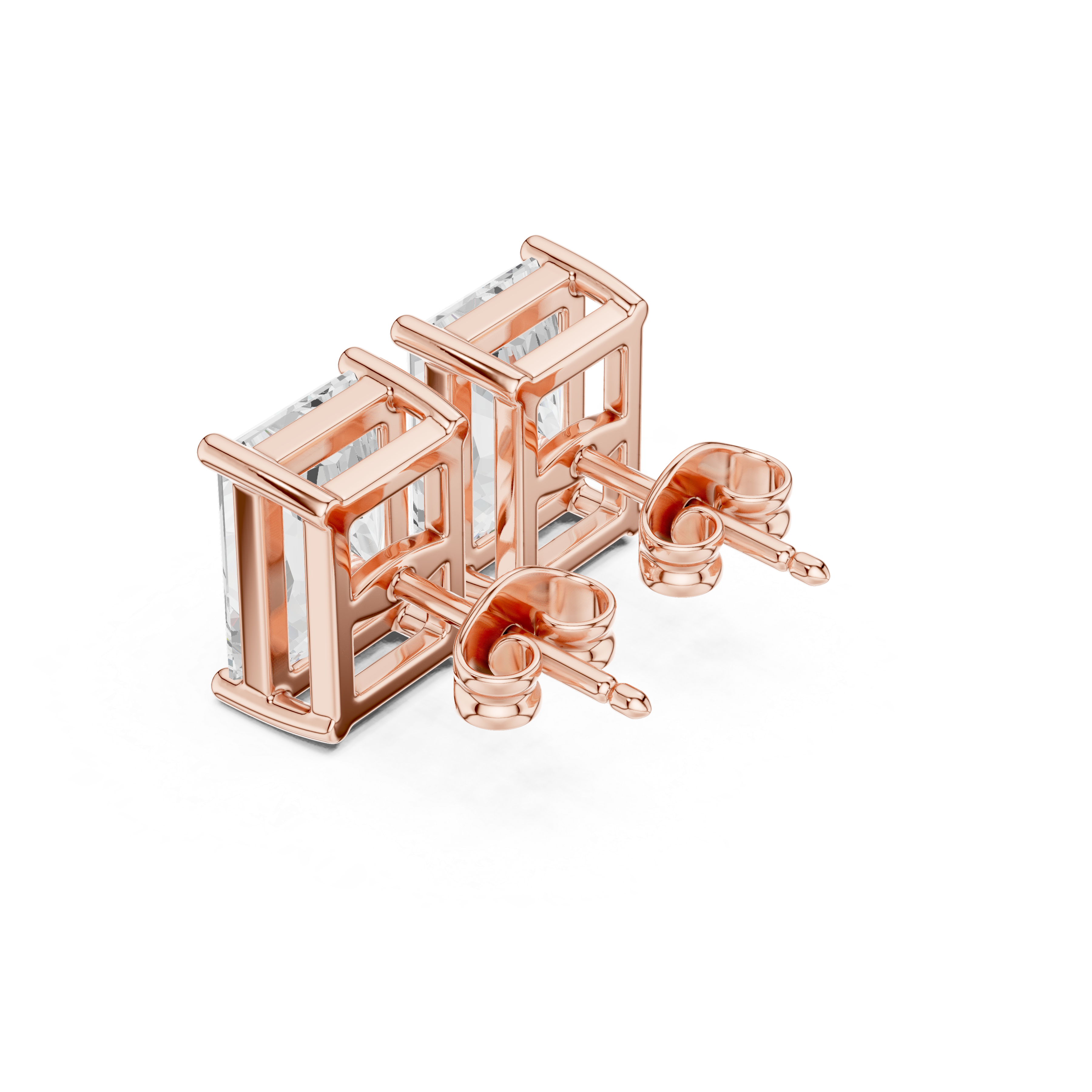 Muur Atelier Solid Gold Modern Radiant Cut Diamond Basket Solitaire Studs