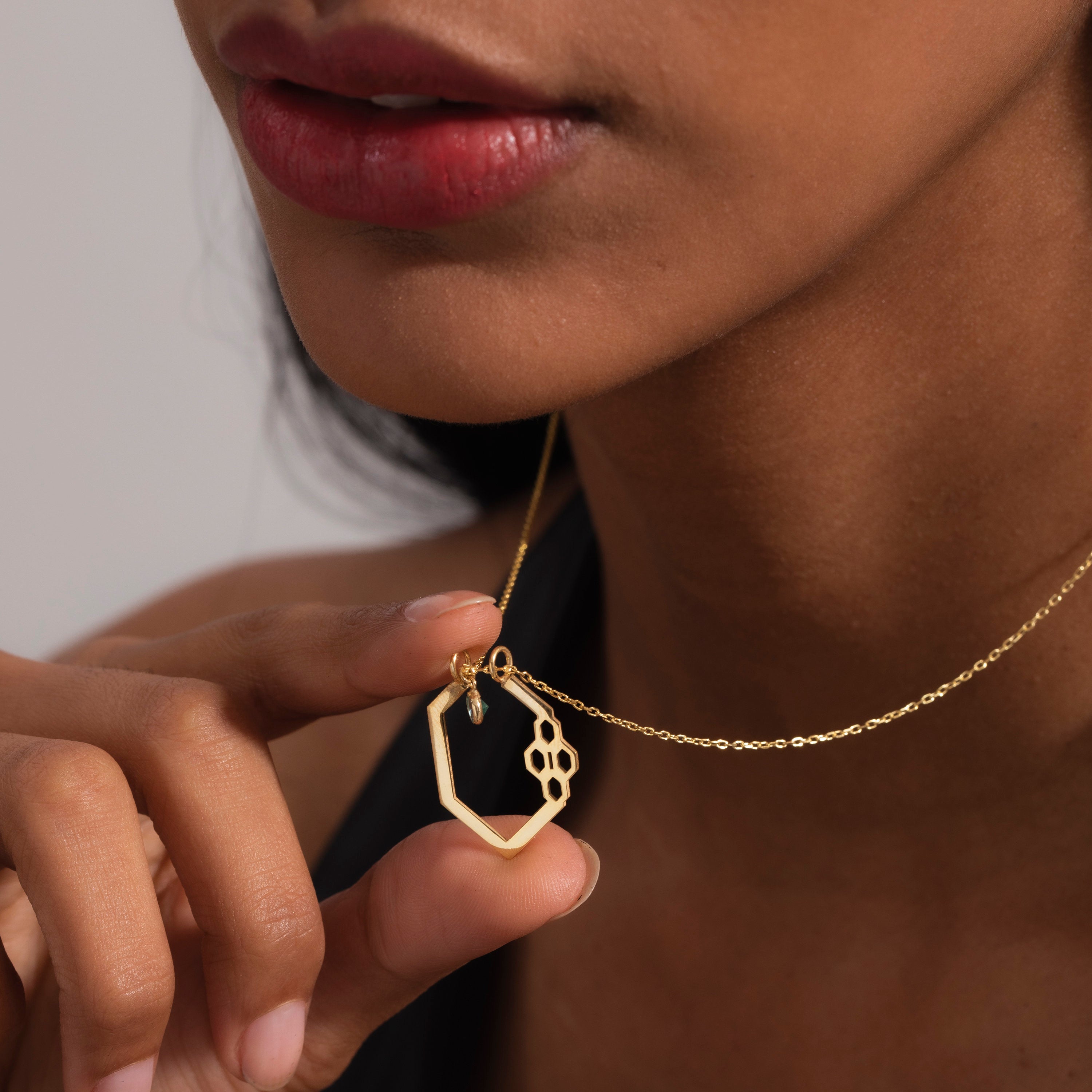 Honeycomb Ring Holder Necklace with Birthstone