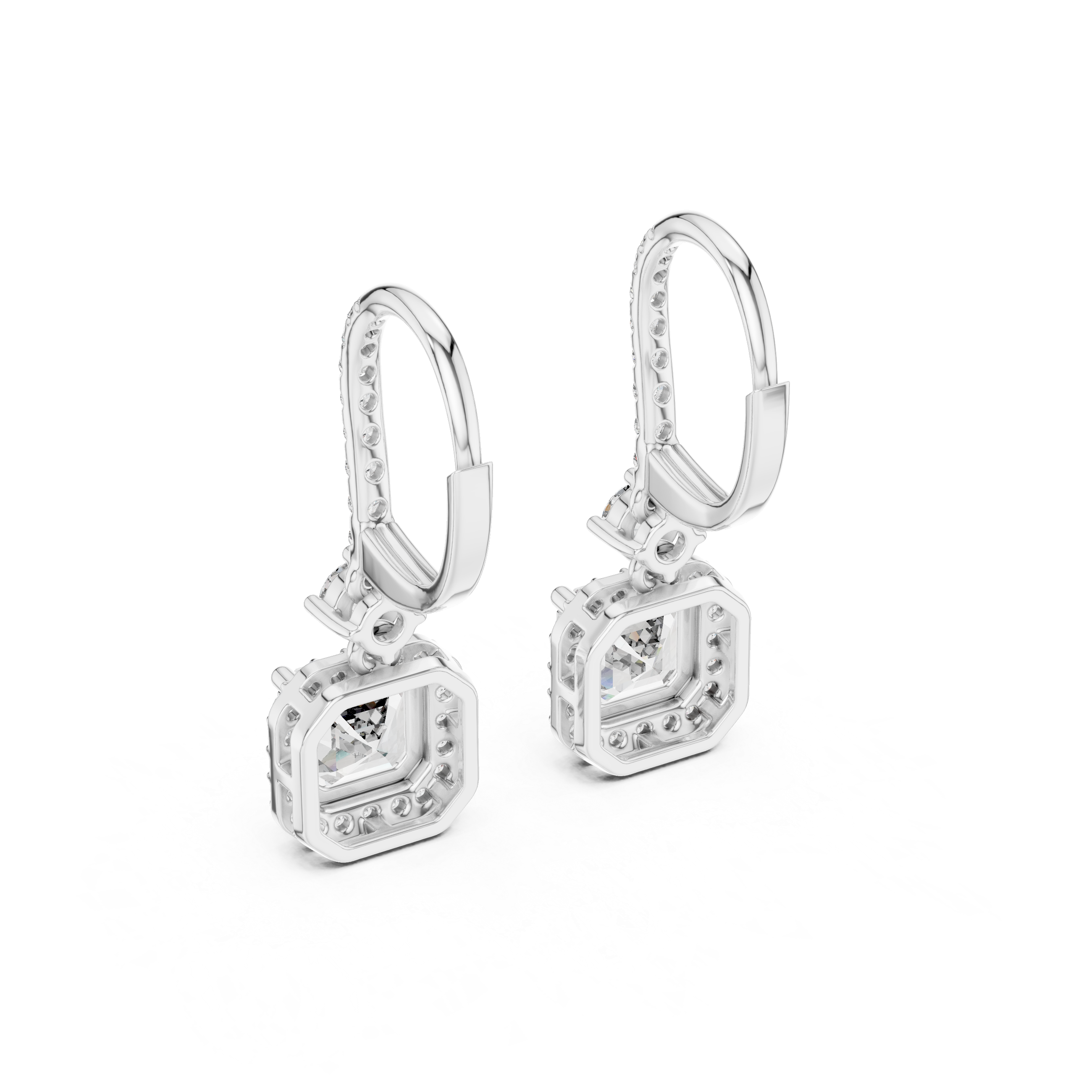 Muur Atelier Solid Gold Asscher Cut Halo Drop Earrings
