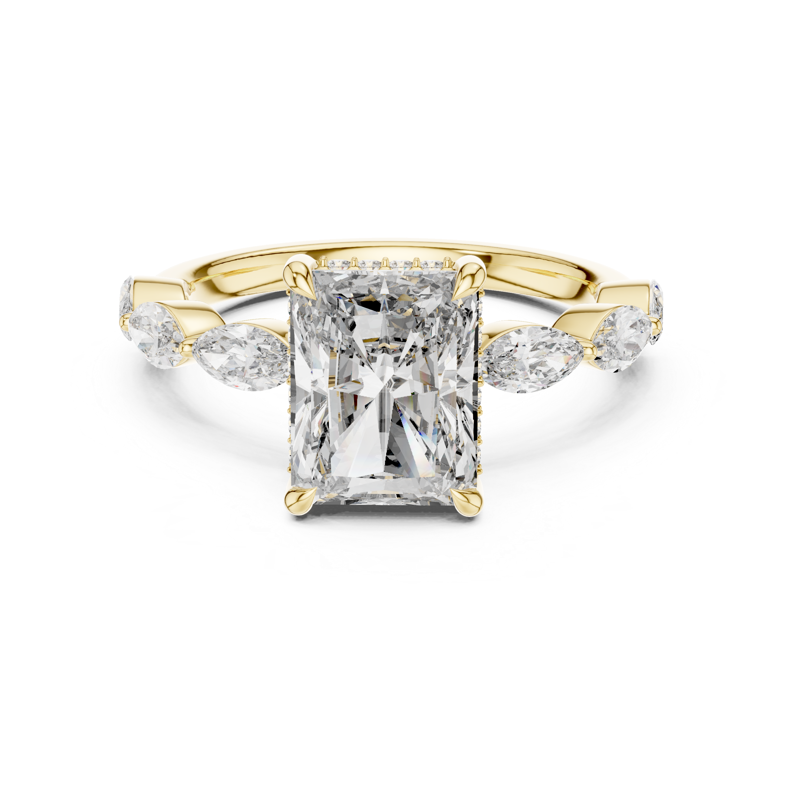 Muur Atelier Solid Gold Radiant Cut Solitaire with Marquise Diamond Band