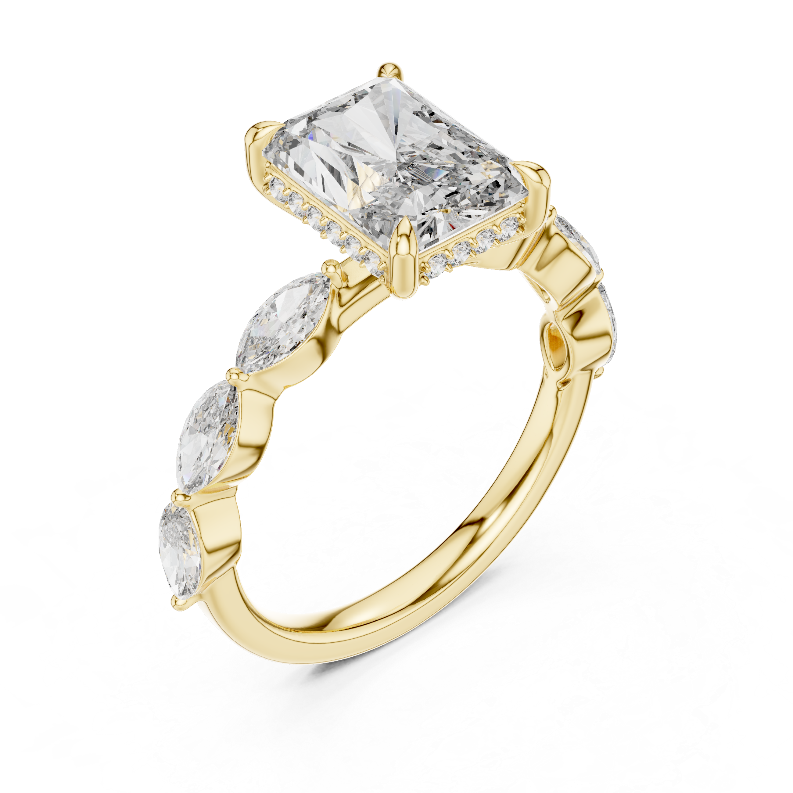 Muur Atelier Solid Gold Radiant Cut Solitaire with Marquise Diamond Band