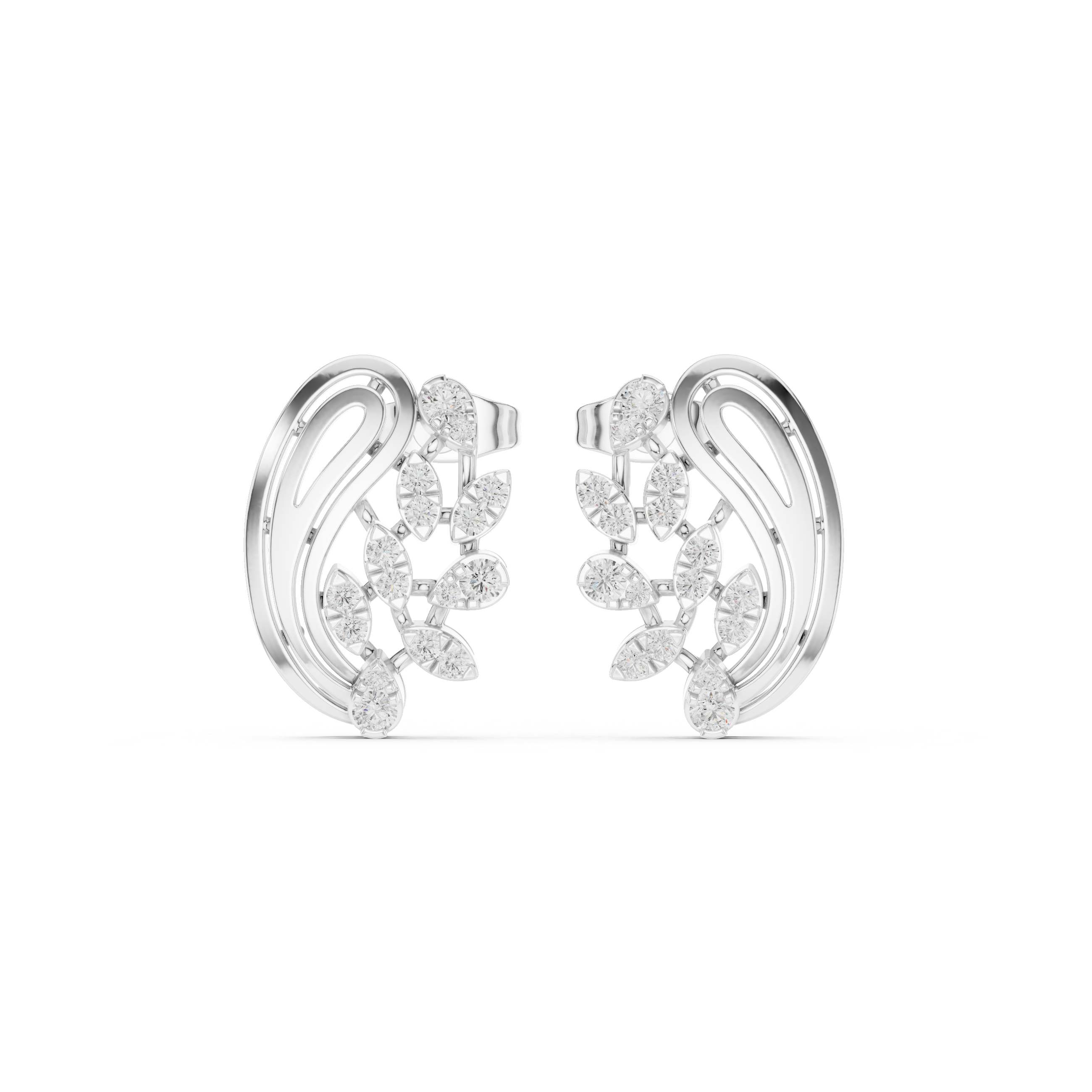 Muur Atelier Solid Gold Diamond Leaf Cluster & Gold Swirl Studs