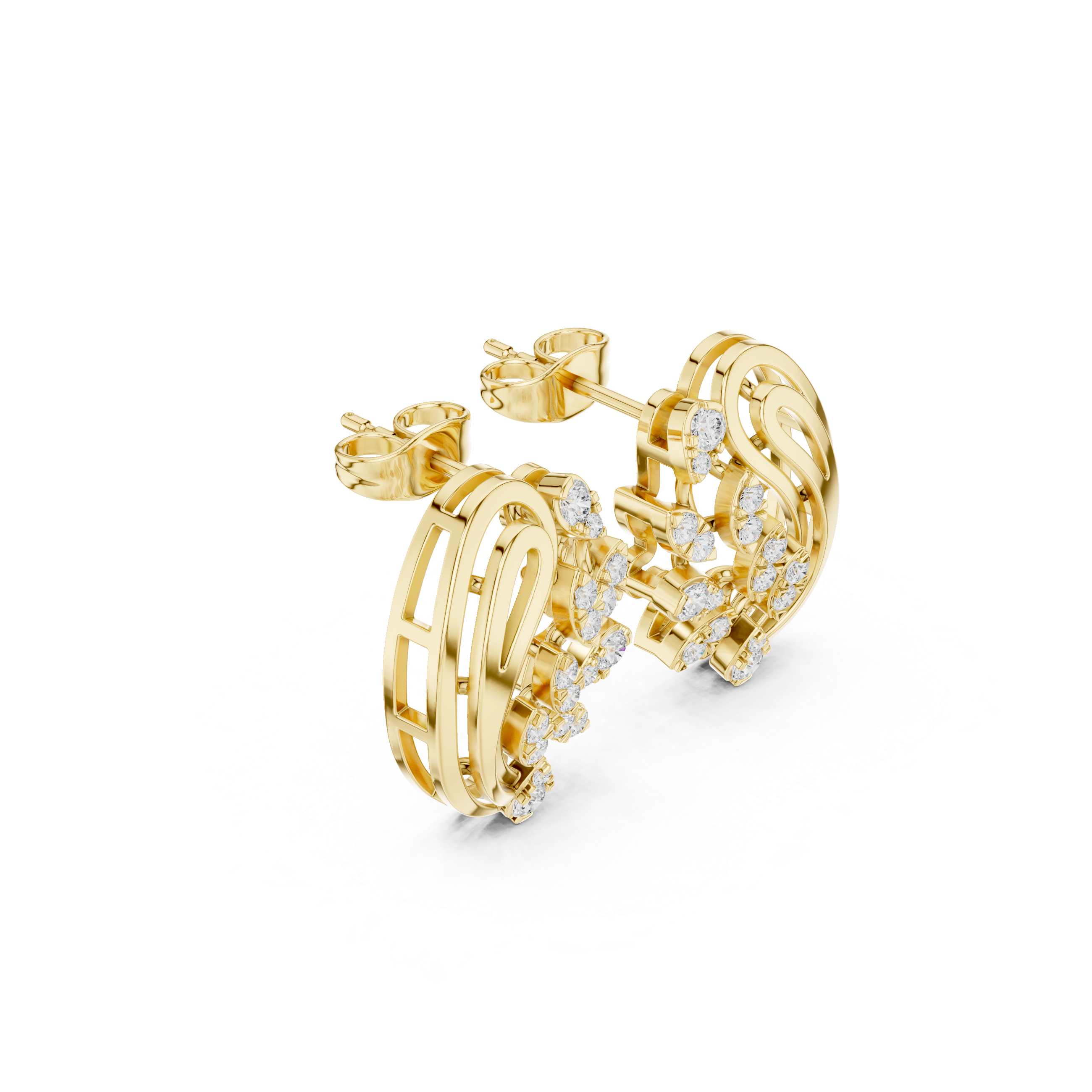 Muur Atelier Solid Gold Diamond Leaf Cluster & Gold Swirl Studs
