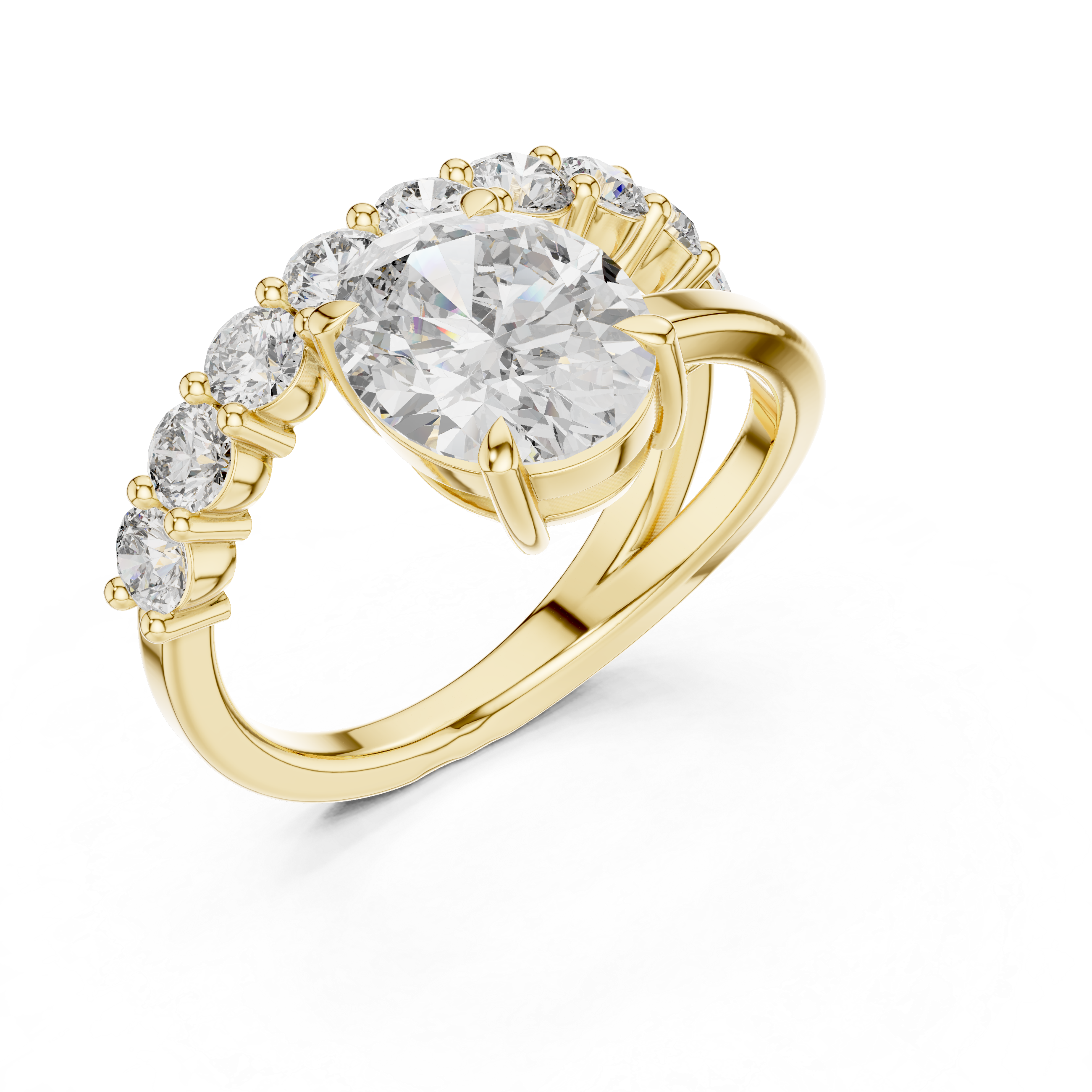 Muur Atelier Solid Gold East-West Oval Cut Solitaire with Bold Diamond Band