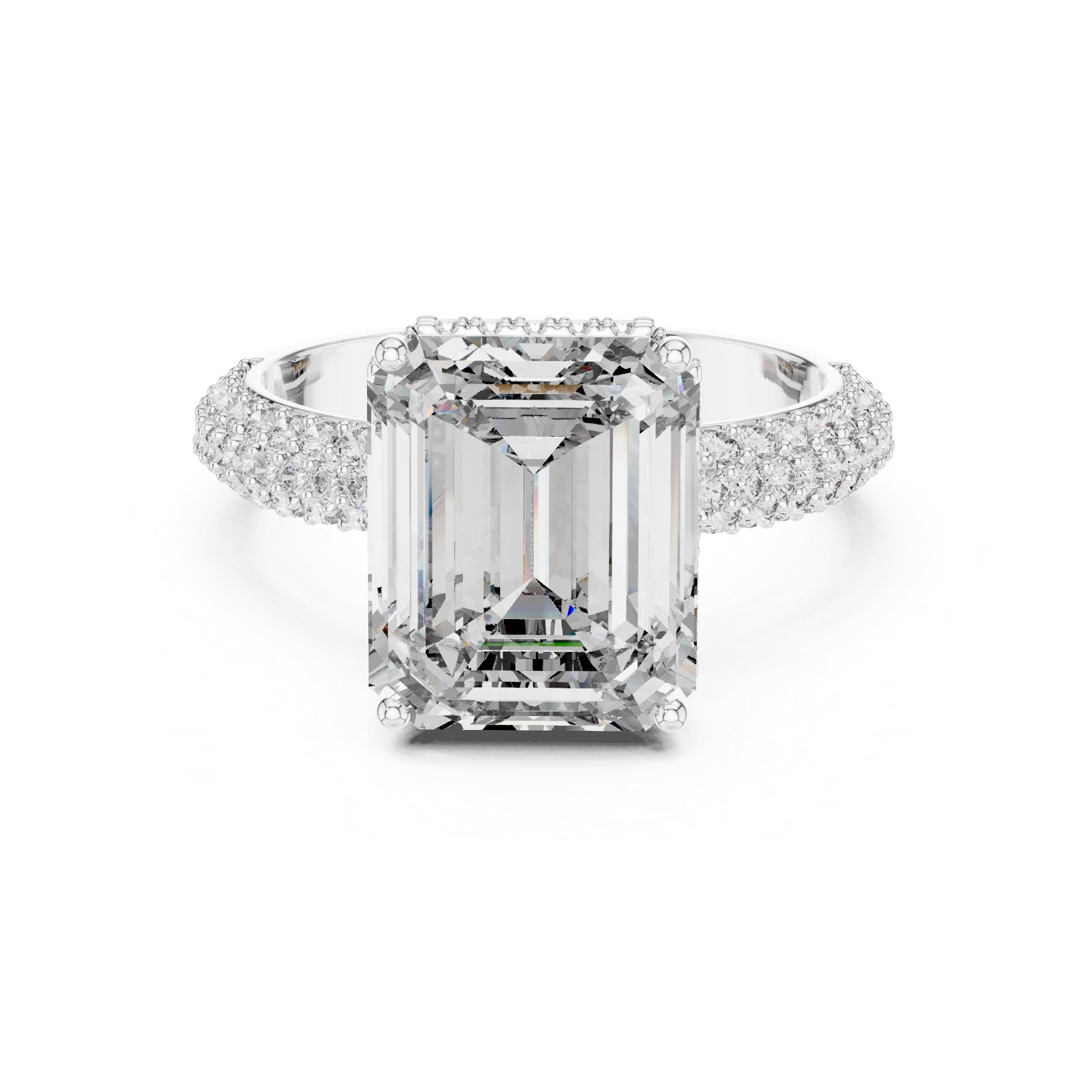 Muur Atelier Solid Gold Emerald Cut Solitaire with Triple Row Diamond Band