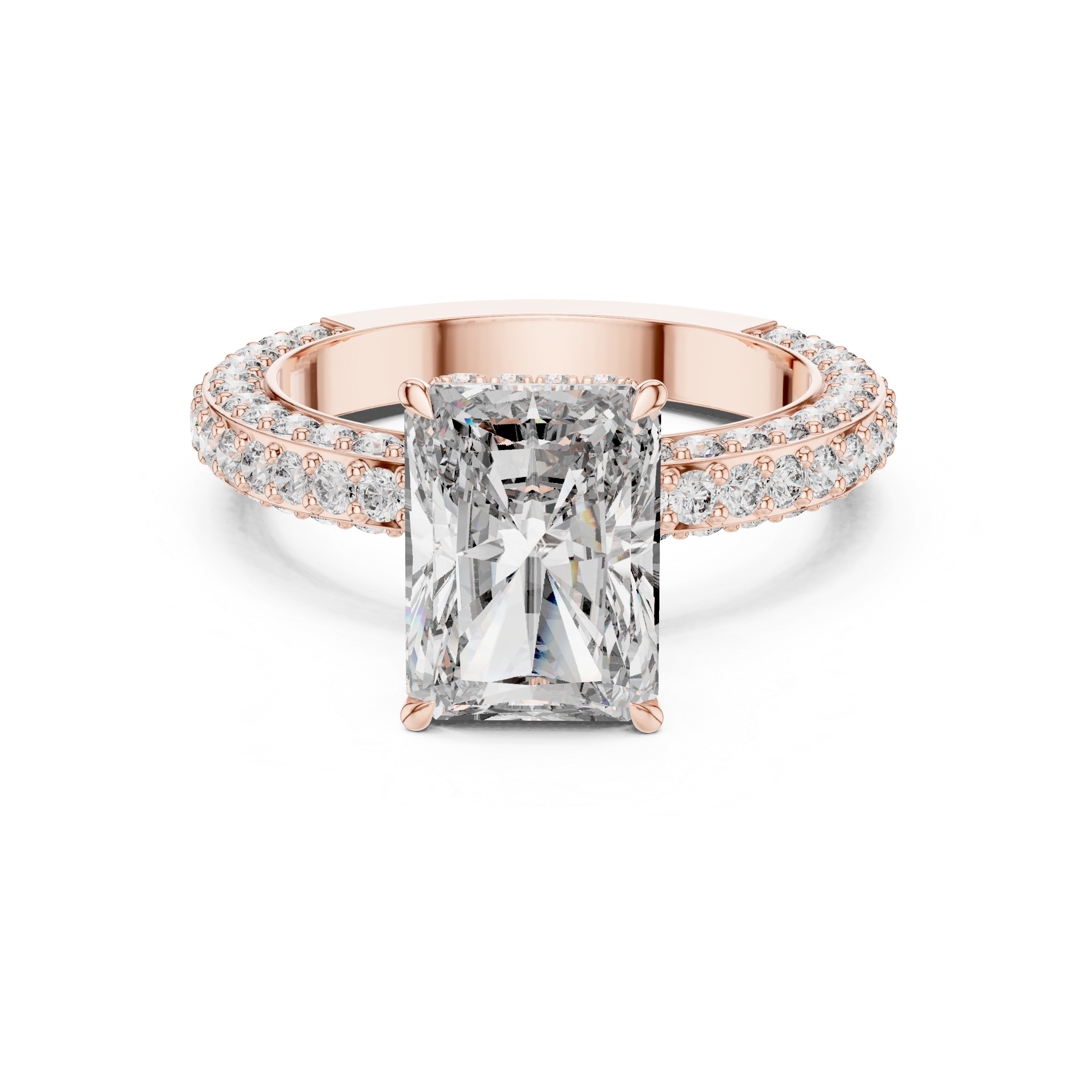 Muur Atelier Solid Gold Radiant Cut Solitaire with Diamond Encrusted Band & Hidden Halo