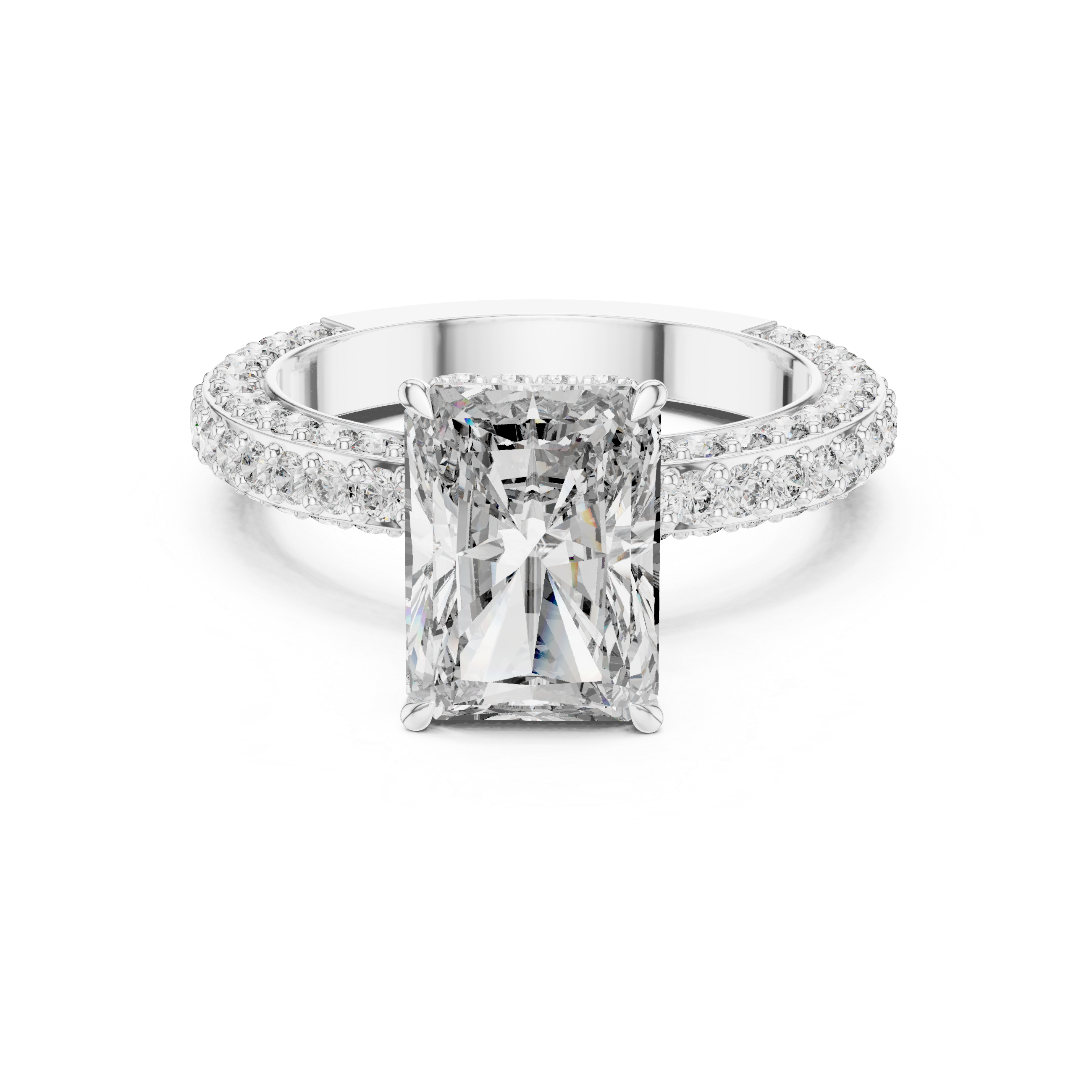 Muur Atelier Solid Gold Radiant Cut Solitaire with Diamond Encrusted Band & Hidden Halo