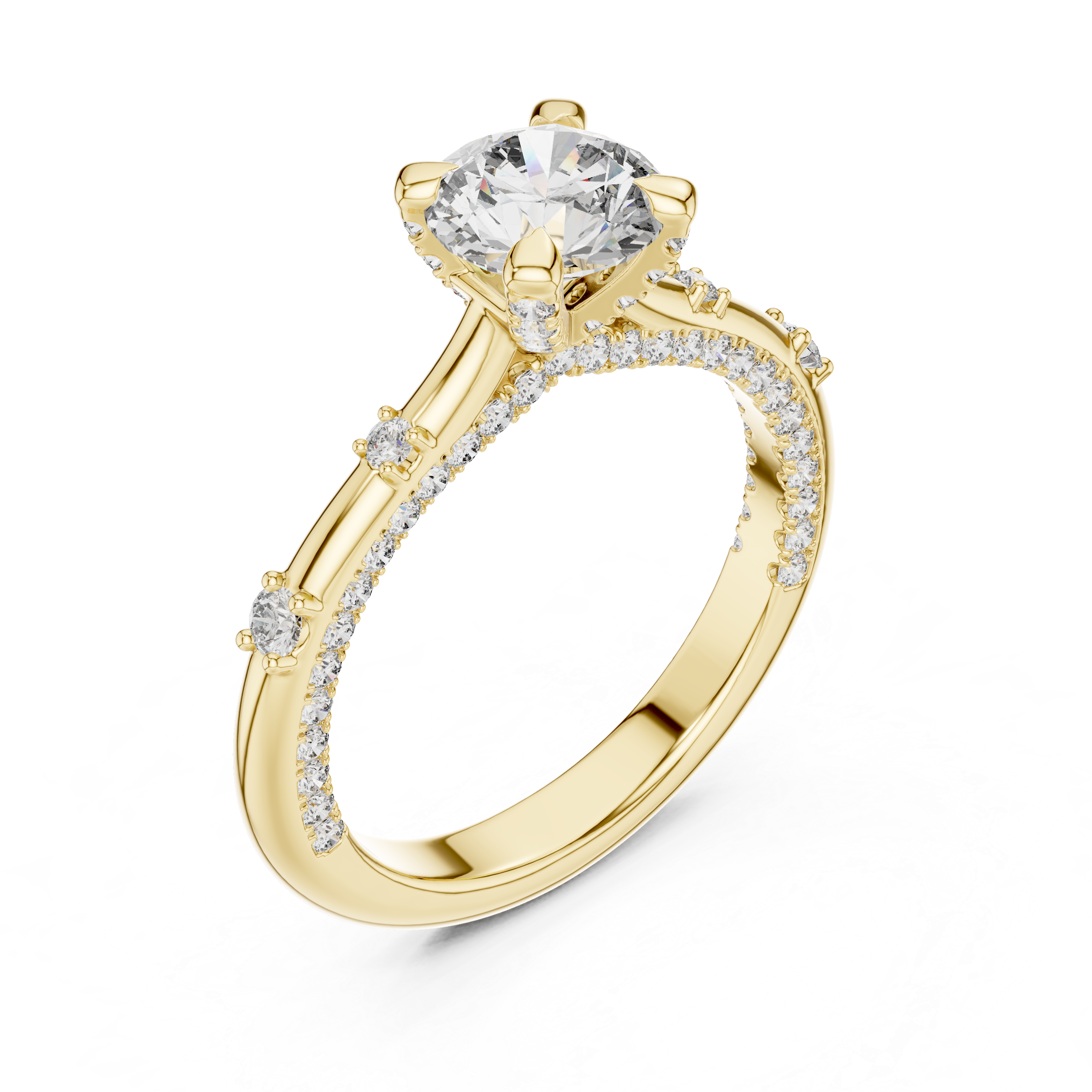 Muur Atelier Solid Gold Round Brilliant Solitaire with Diamond Pavé Shank