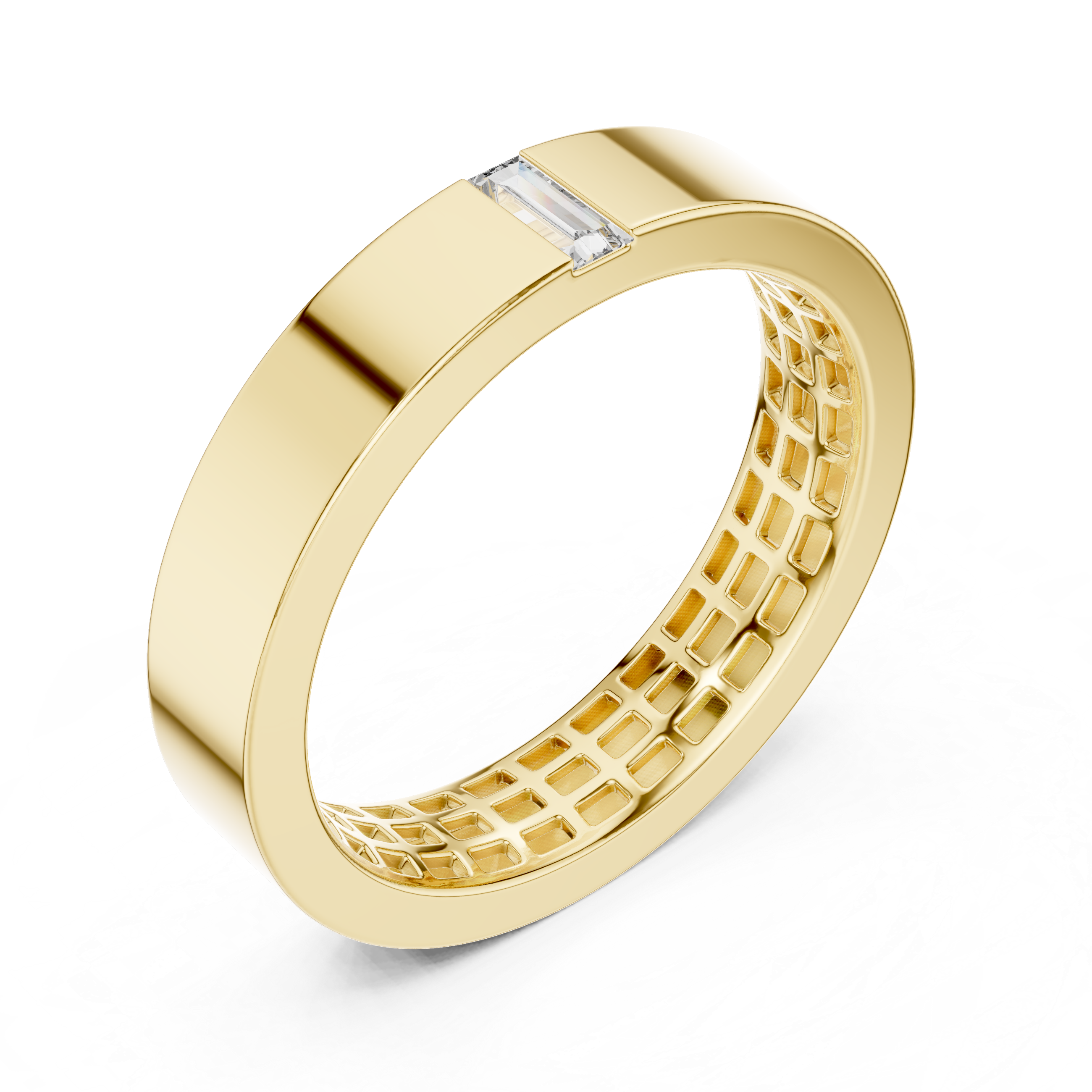 Muur Atelier Solid Gold Flat Band with Flush Set Baguette Diamond