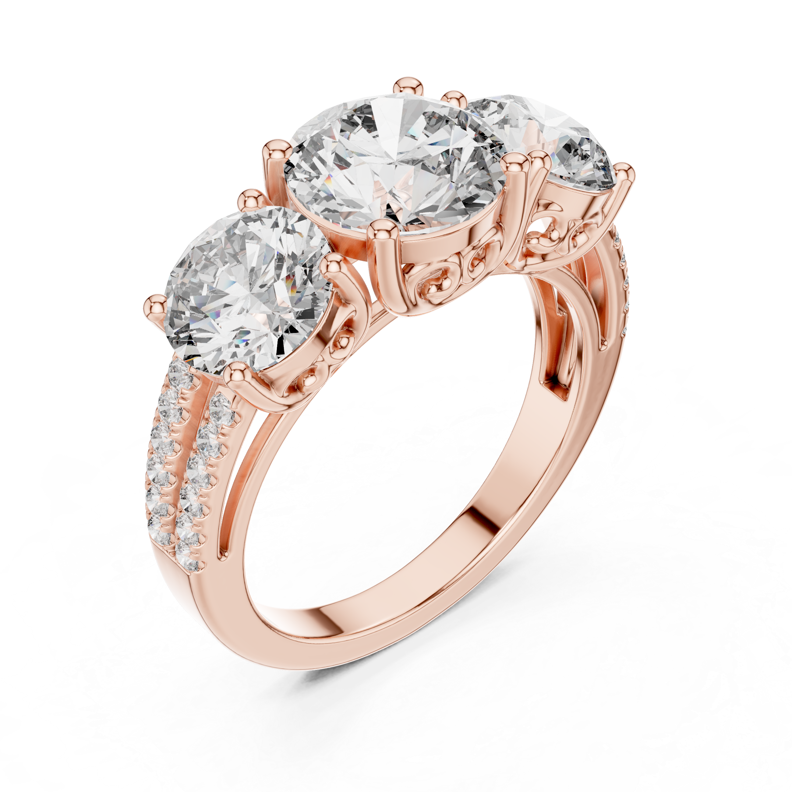 Muur Atelier Solid Gold Round Diamond Trilogy Ring with Trellis Gallery