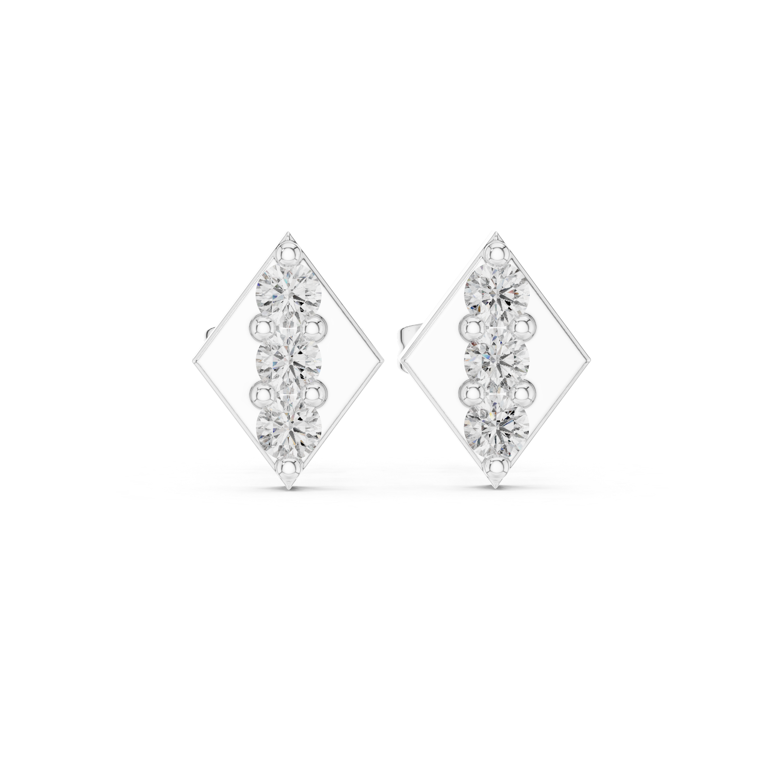 Muur Atelier Solid Gold Minimalist Rhombus Diamond Trio Studs