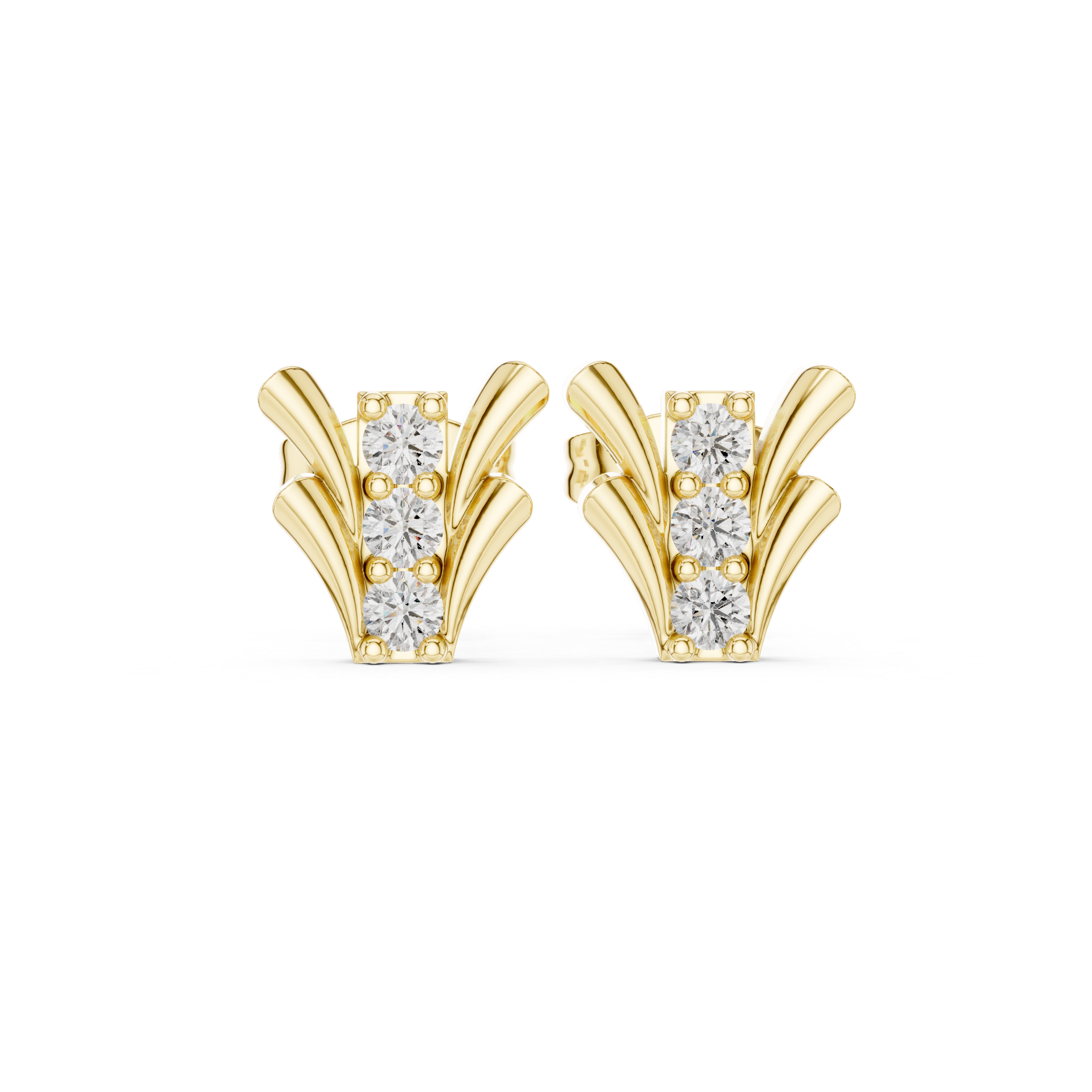 Muur Atelier Solid Gold Vertical Triple-Stone Tapered Diamond Studs