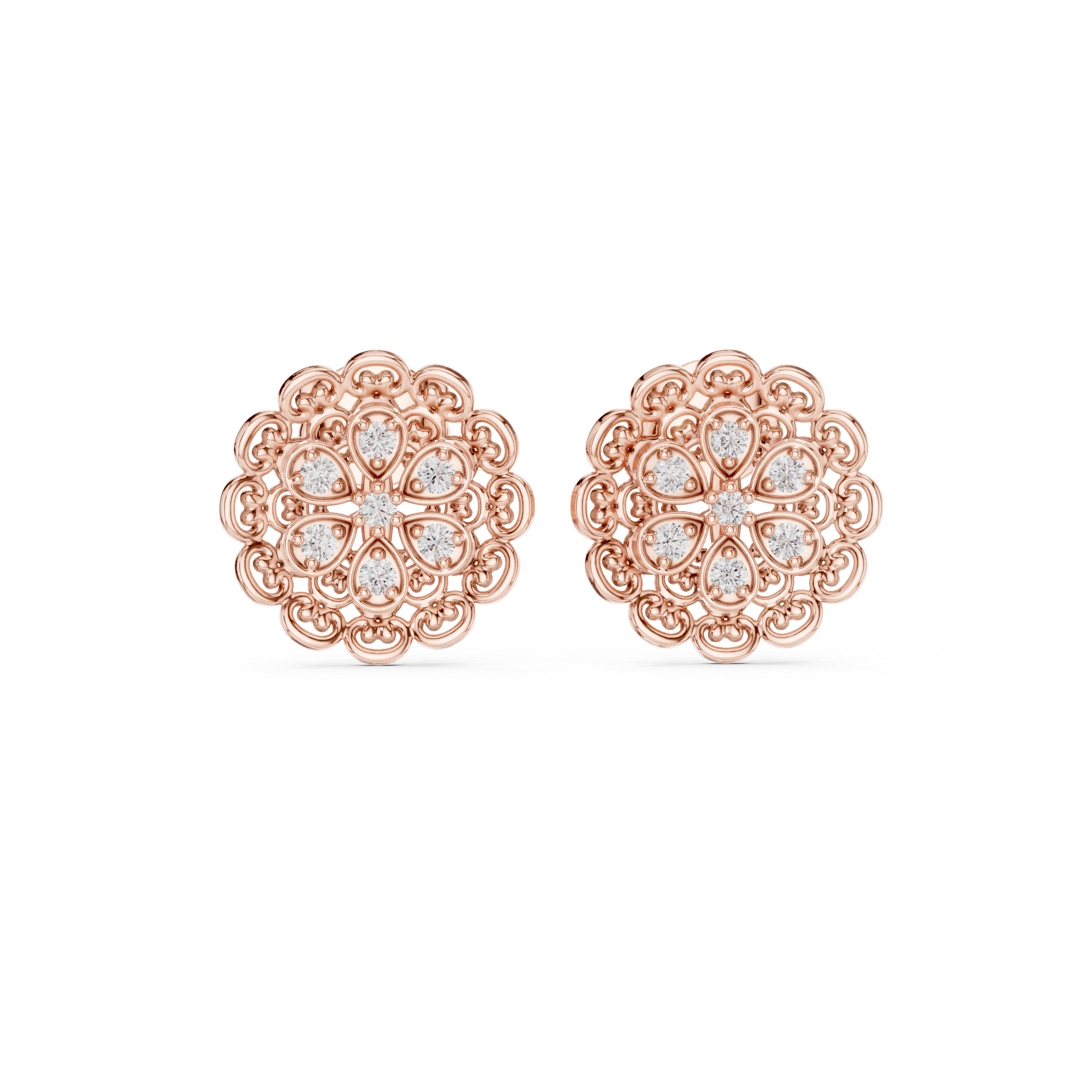 Muur Atelier Solid Gold Floral Pave-Set Heirloom Diamond Studs