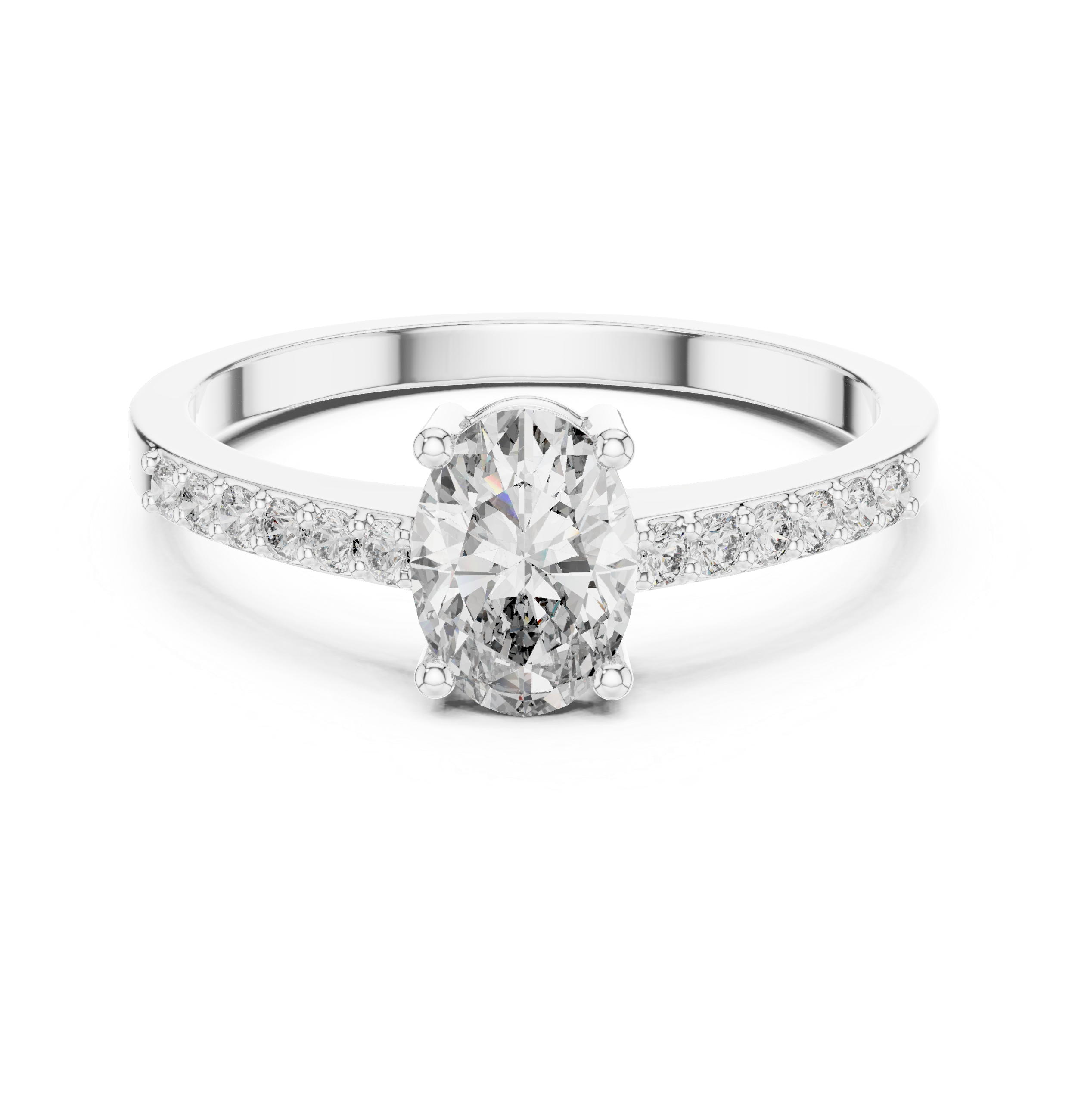 Oval Solitaire with Pavé Shoulders