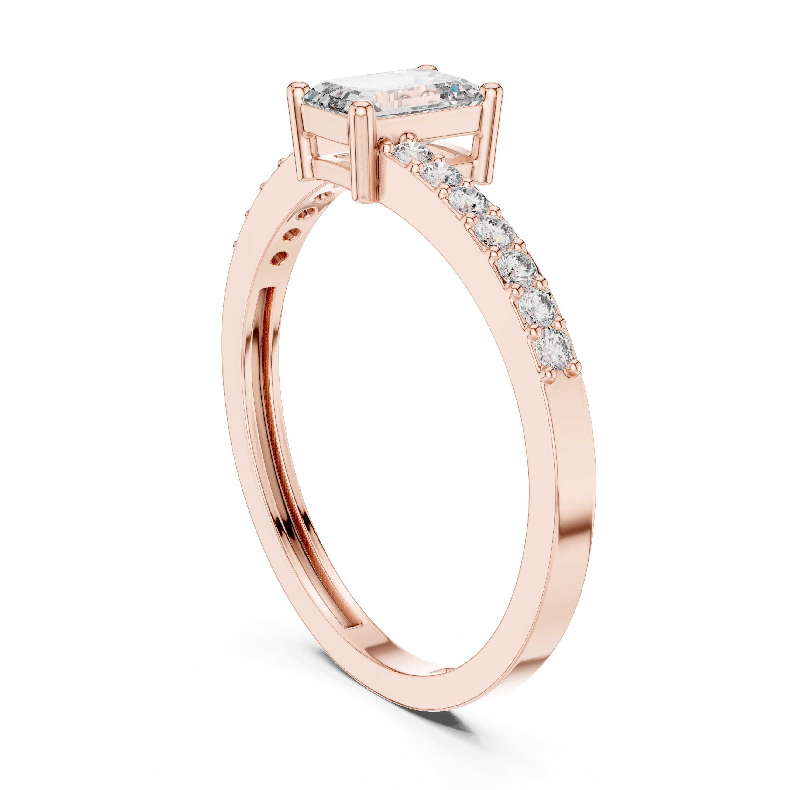 Emerald-Cut Solitaire with Pavé Shoulders