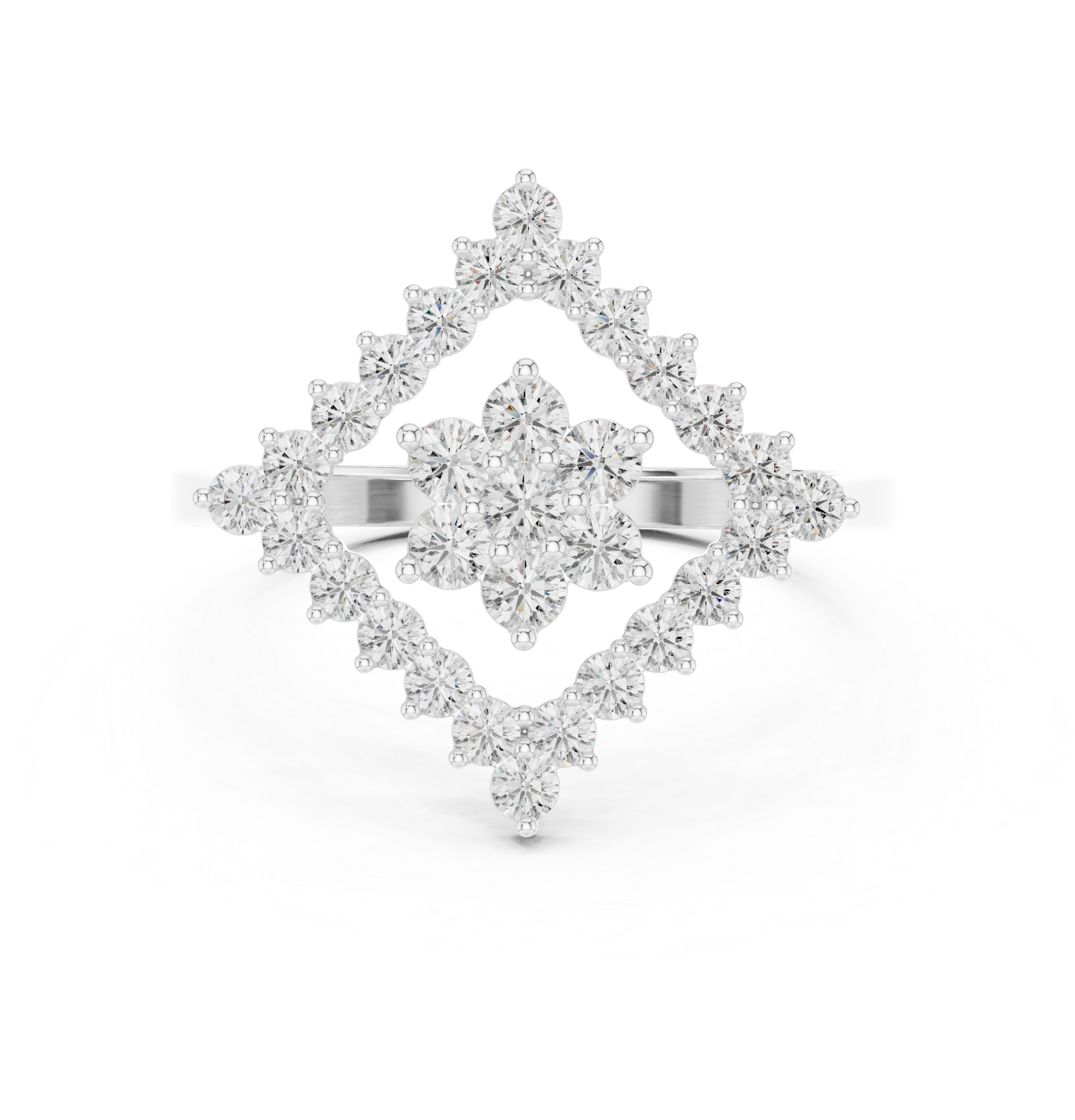 Round Cluster Square Halo Ring