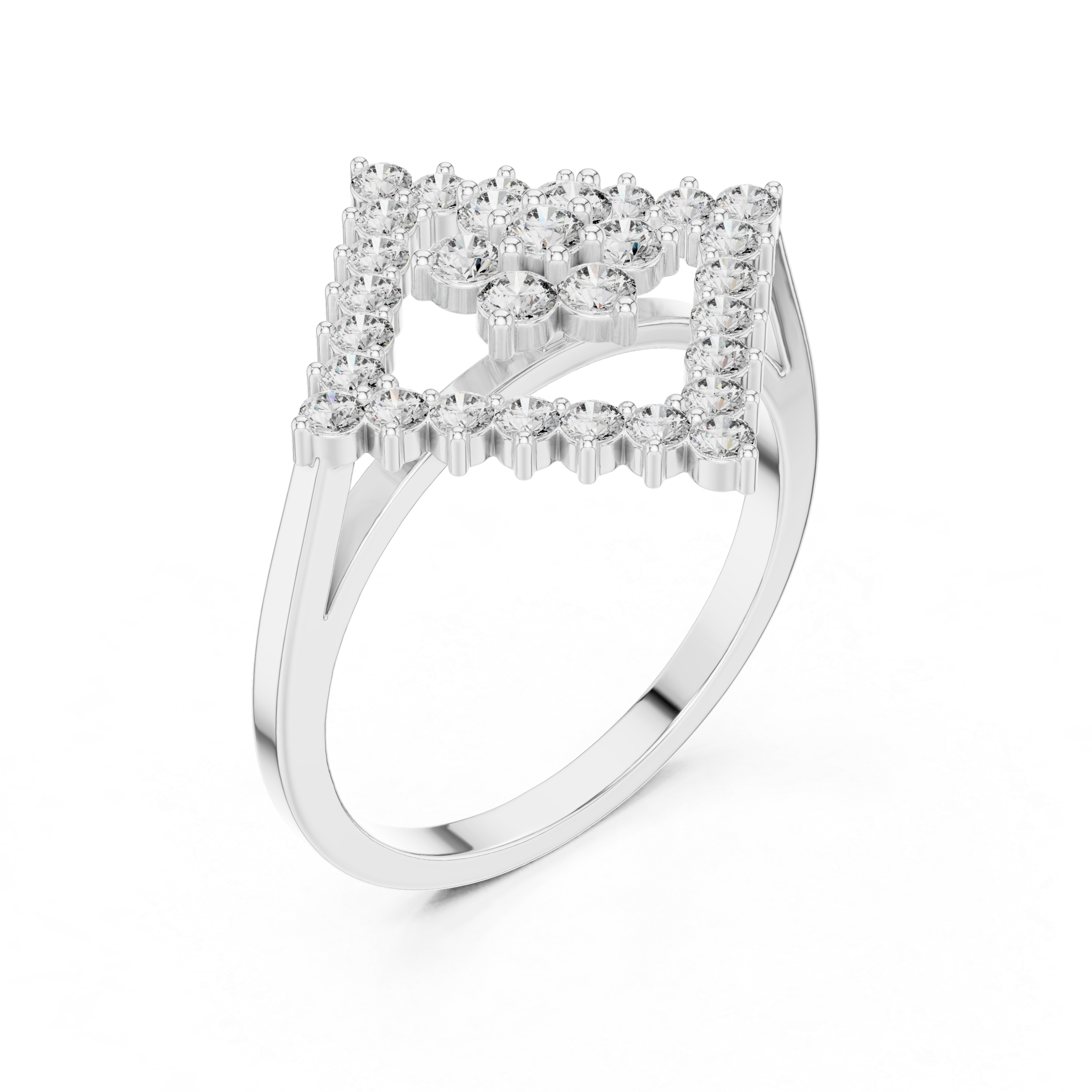 Round Cluster Square Halo Ring