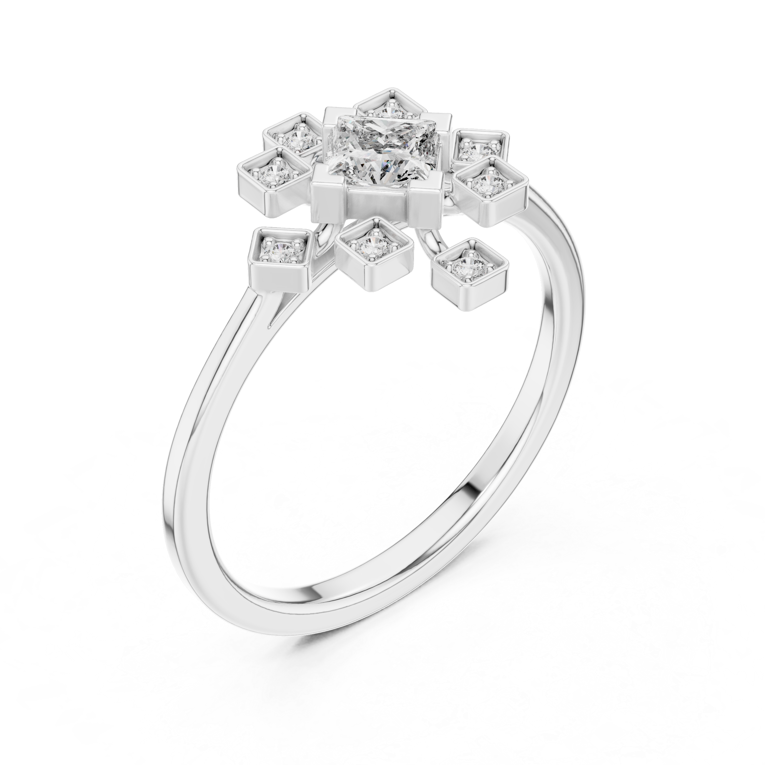 Princess Cut Collet Cluster Ring