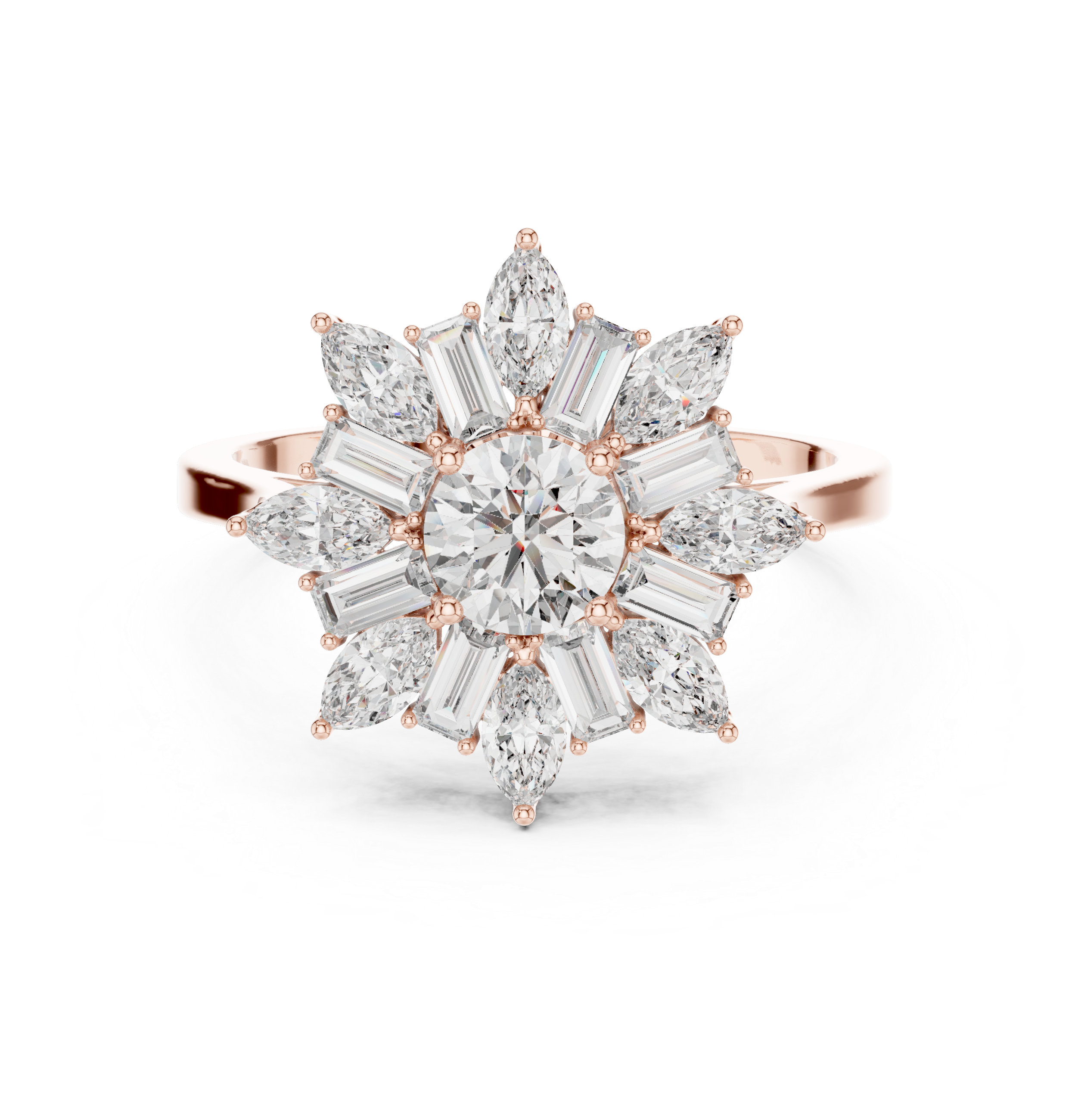 Round–Marquise & Baguette Floral Cluster Ring