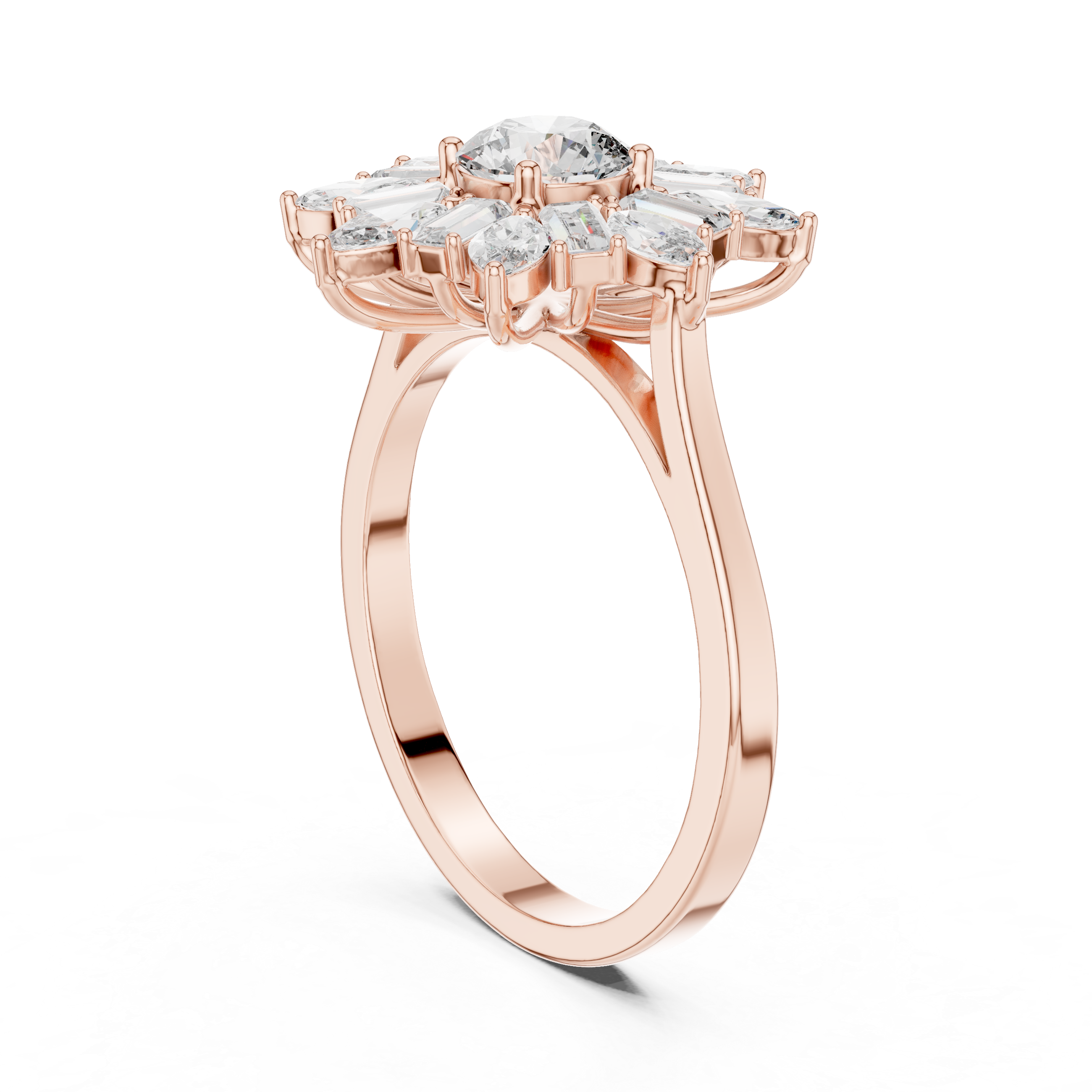 Round–Marquise & Baguette Floral Cluster Ring