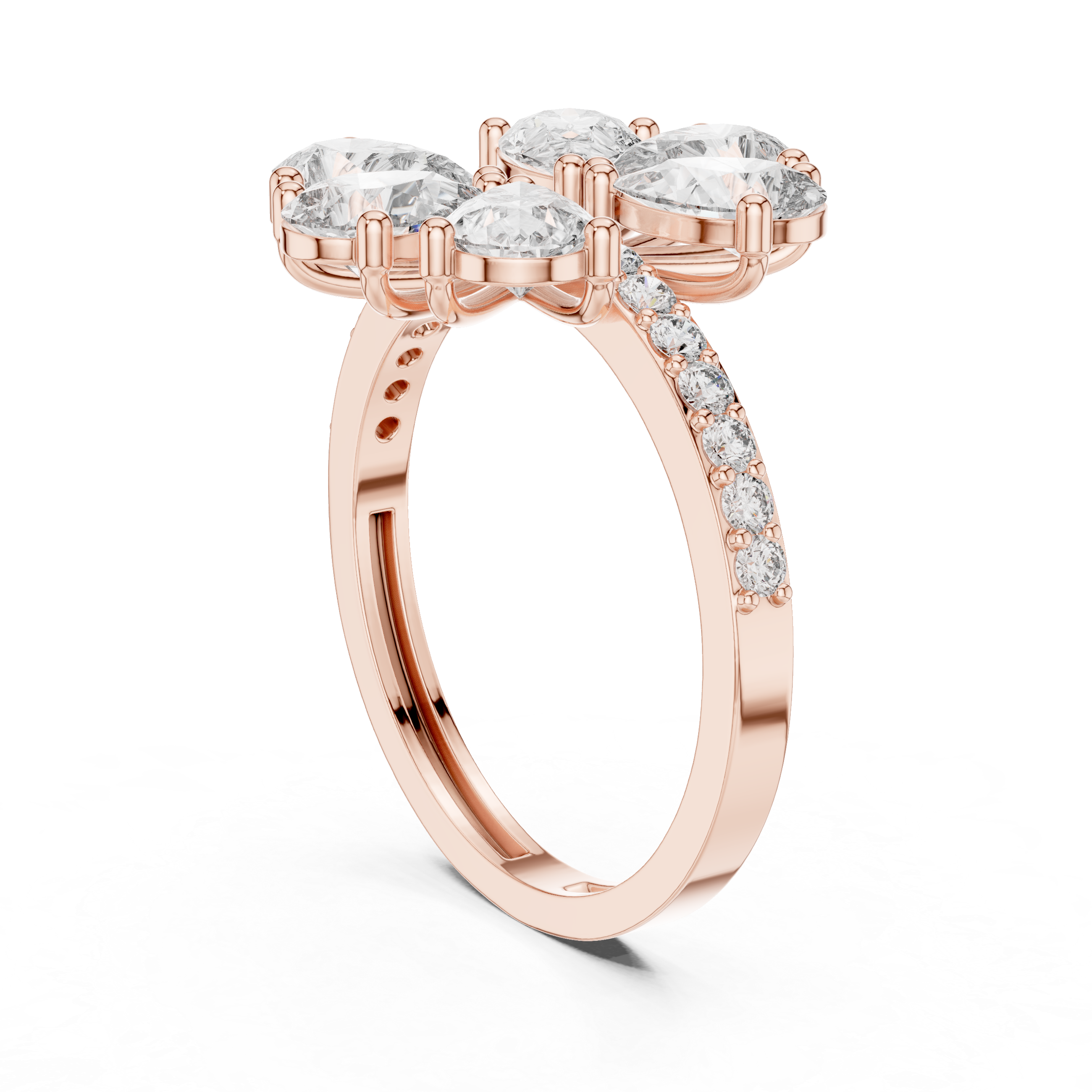 Six-Leaf Pear Cluster Pavé Ring