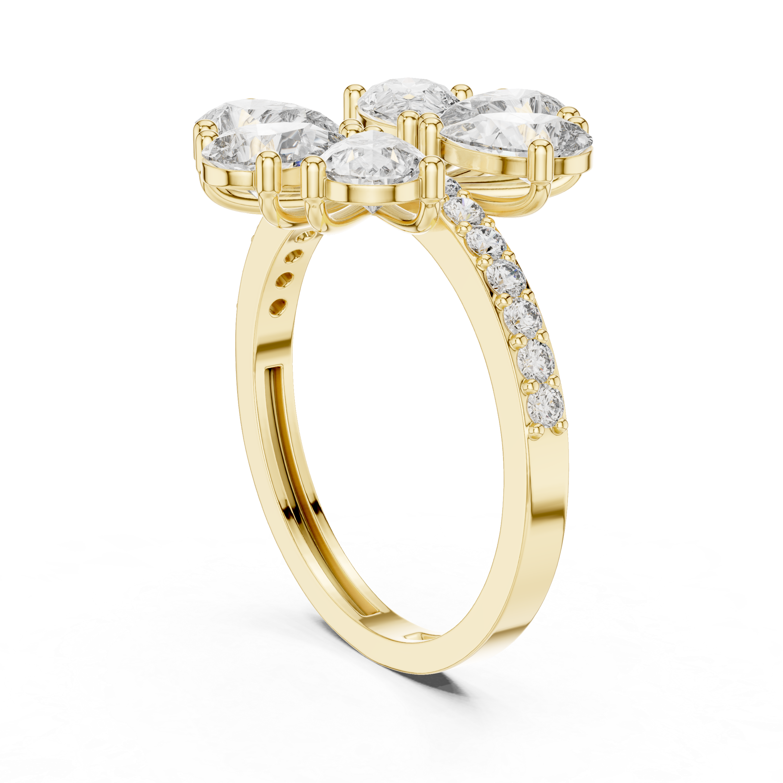 Six-Leaf Pear Cluster Pavé Ring