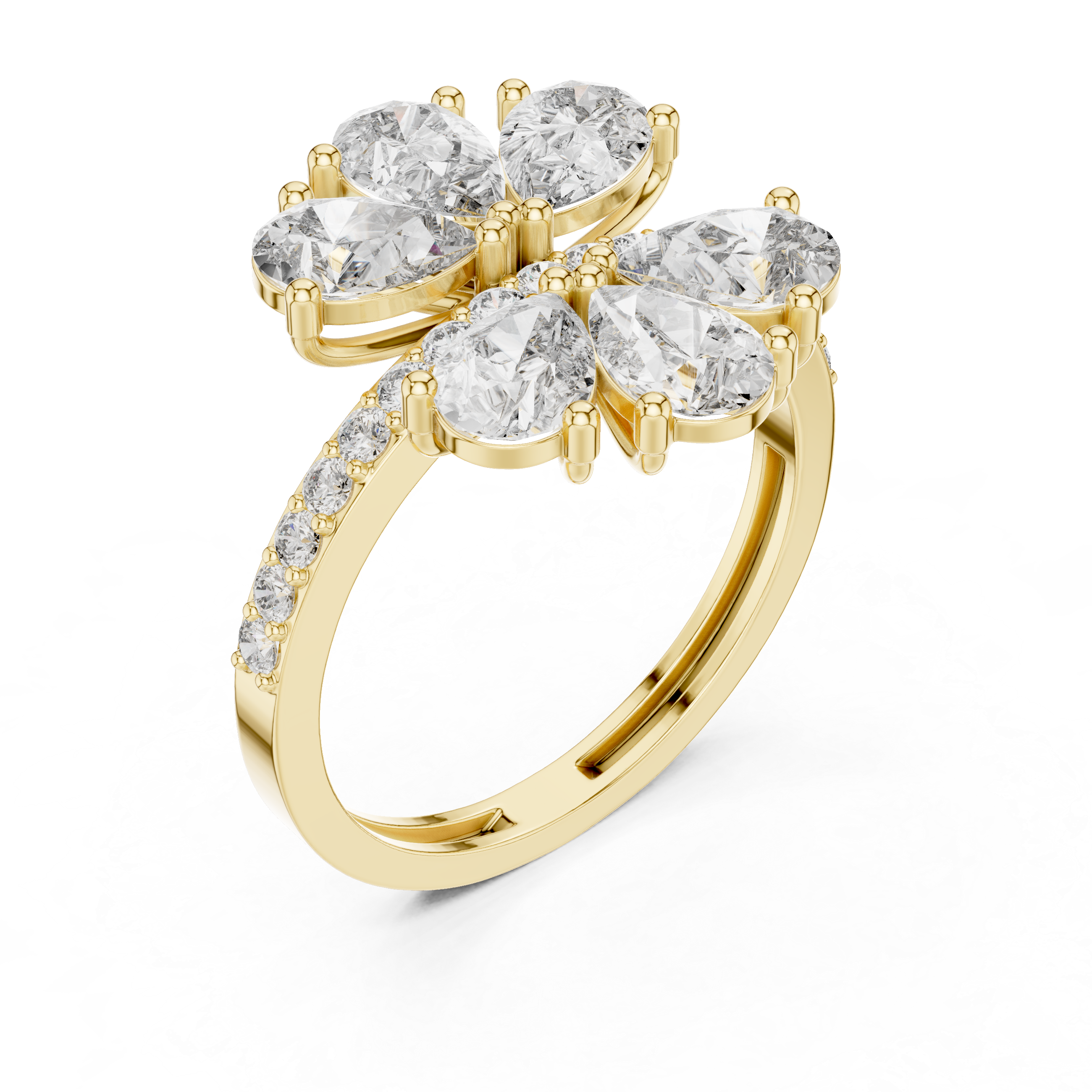 Six-Leaf Pear Cluster Pavé Ring