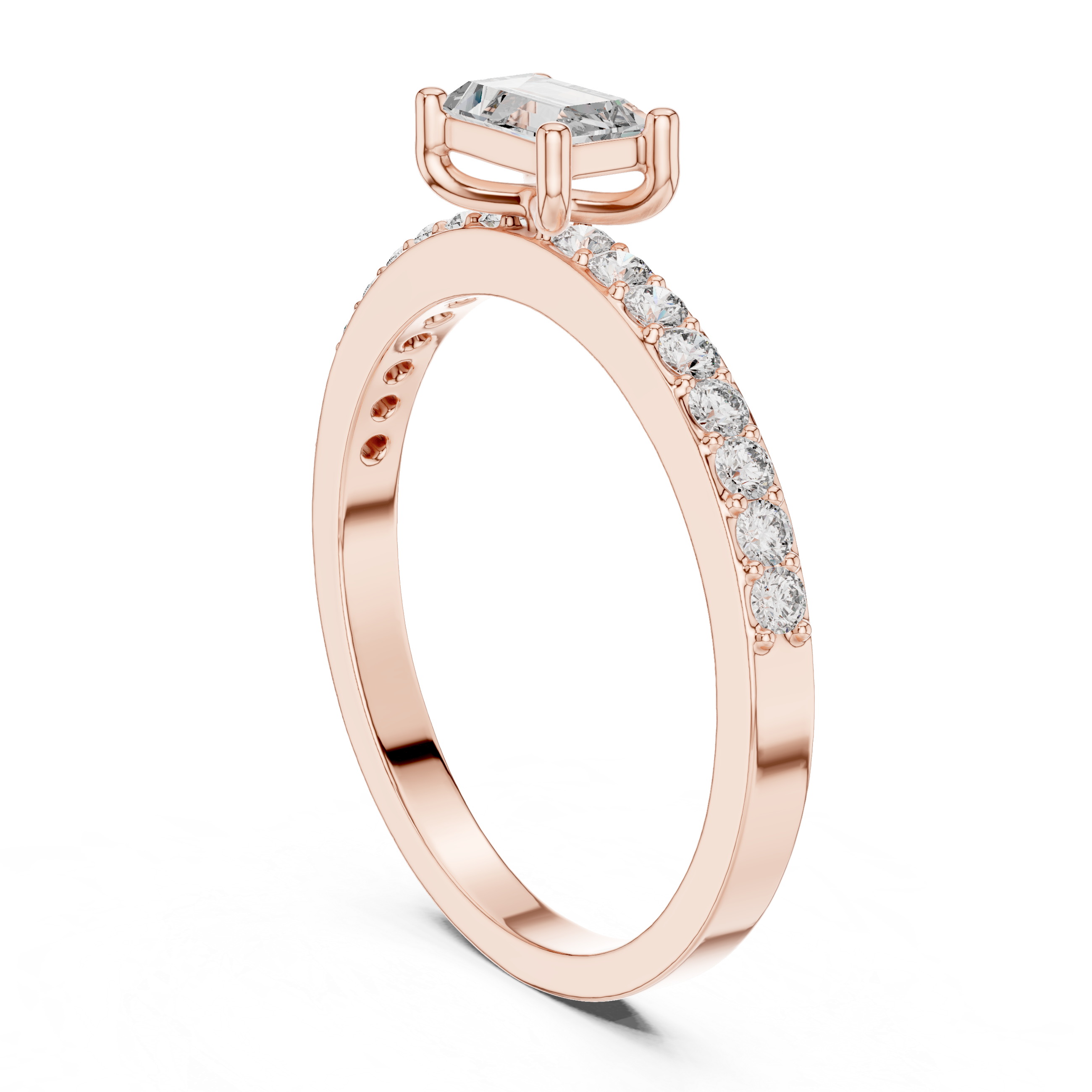 East–West Emerald-Cut & Pavé Ring