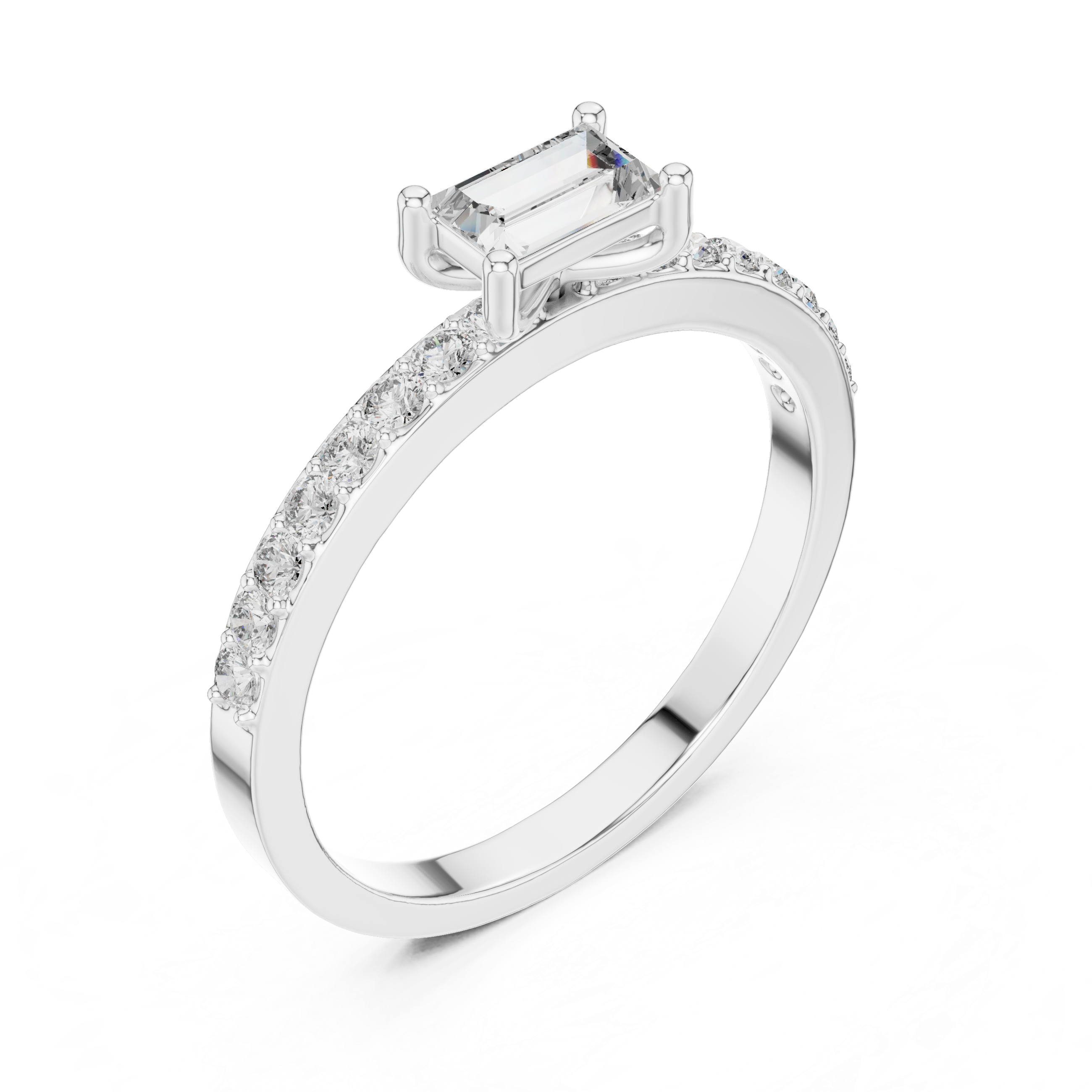 East–West Emerald-Cut & Pavé Ring