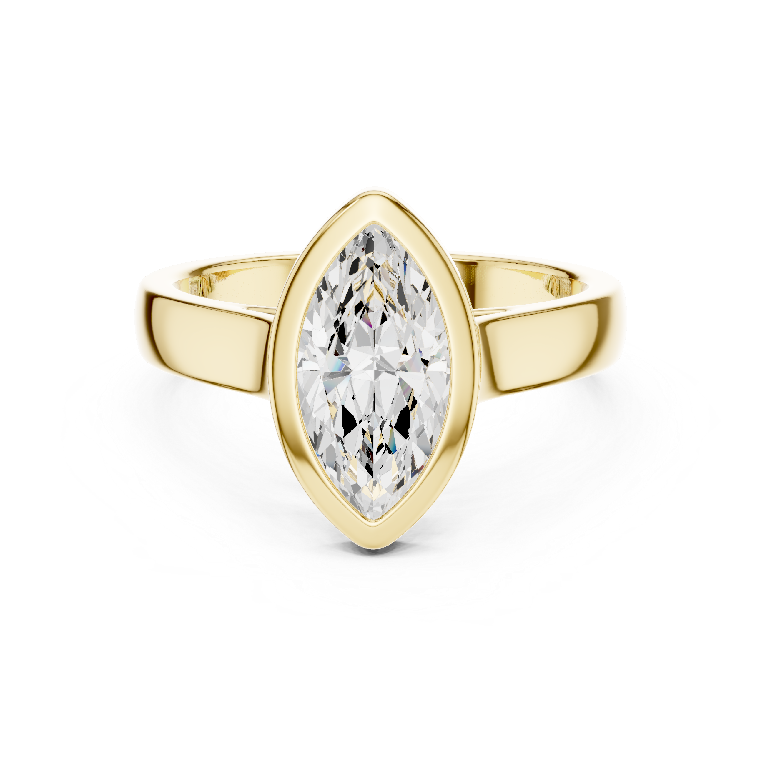 Gold ring with a large diamond on a white background