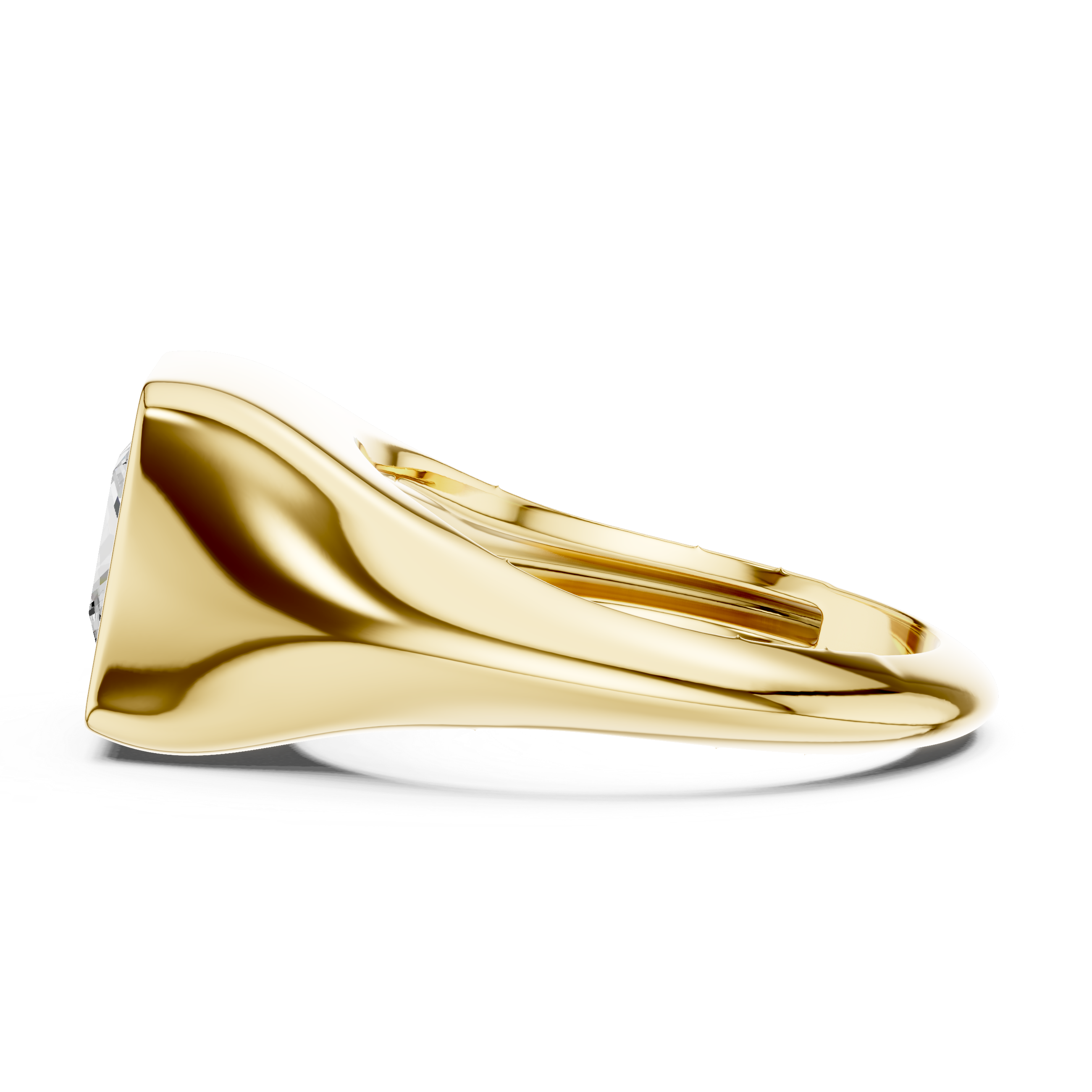 Gold ring with a diamond on a white background