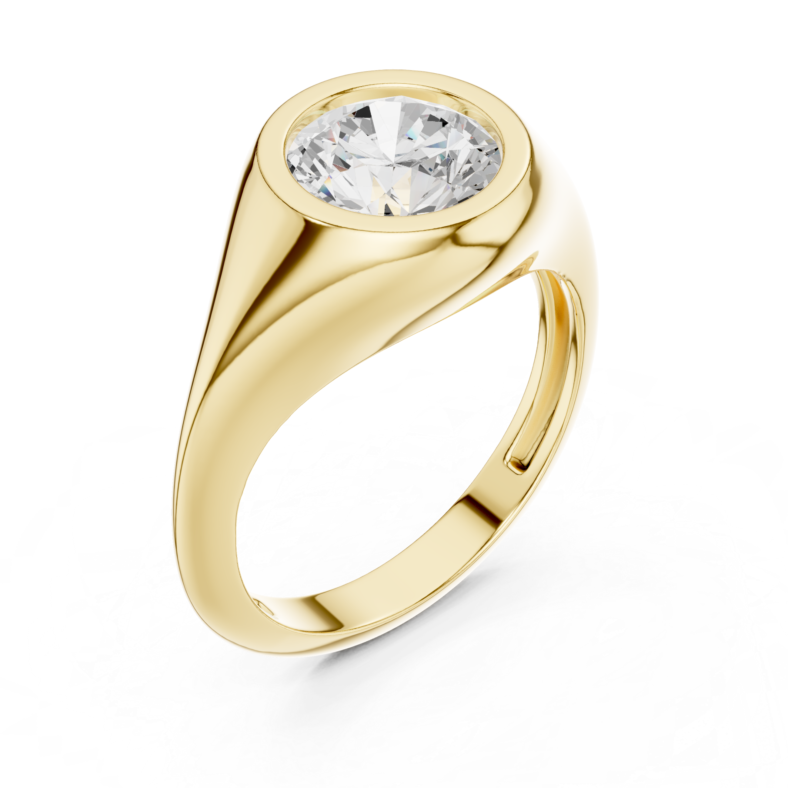 Gold ring with a diamond on a white background