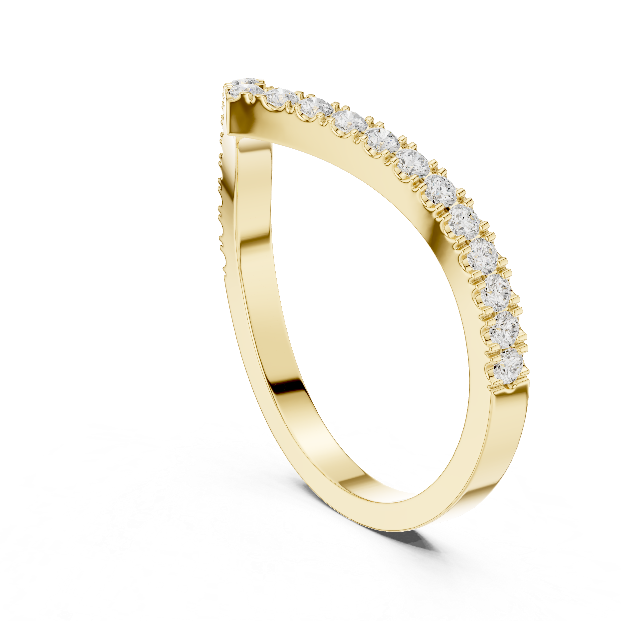 Gold ring with diamond accents on a white background