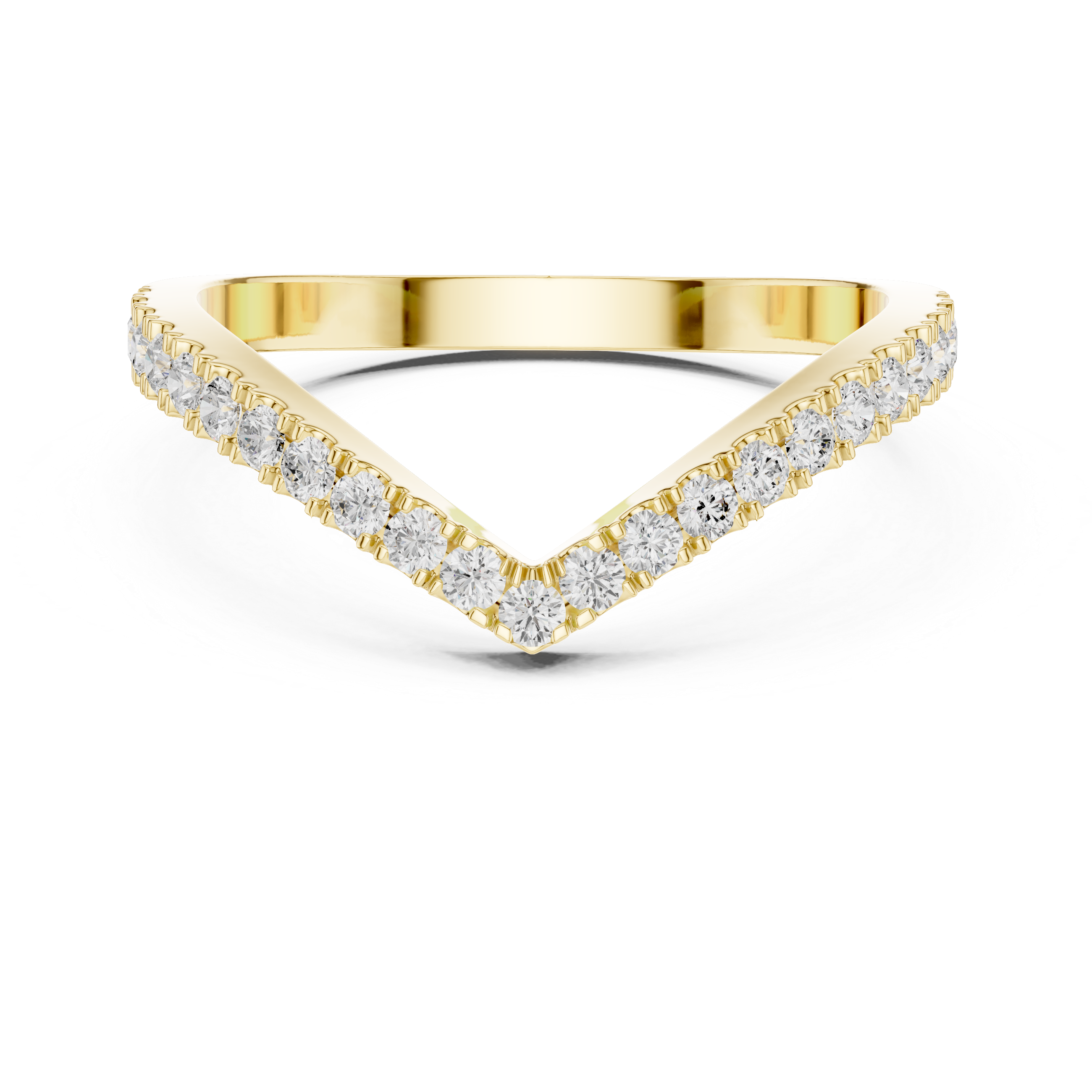 Gold ring with diamond accents on a white background