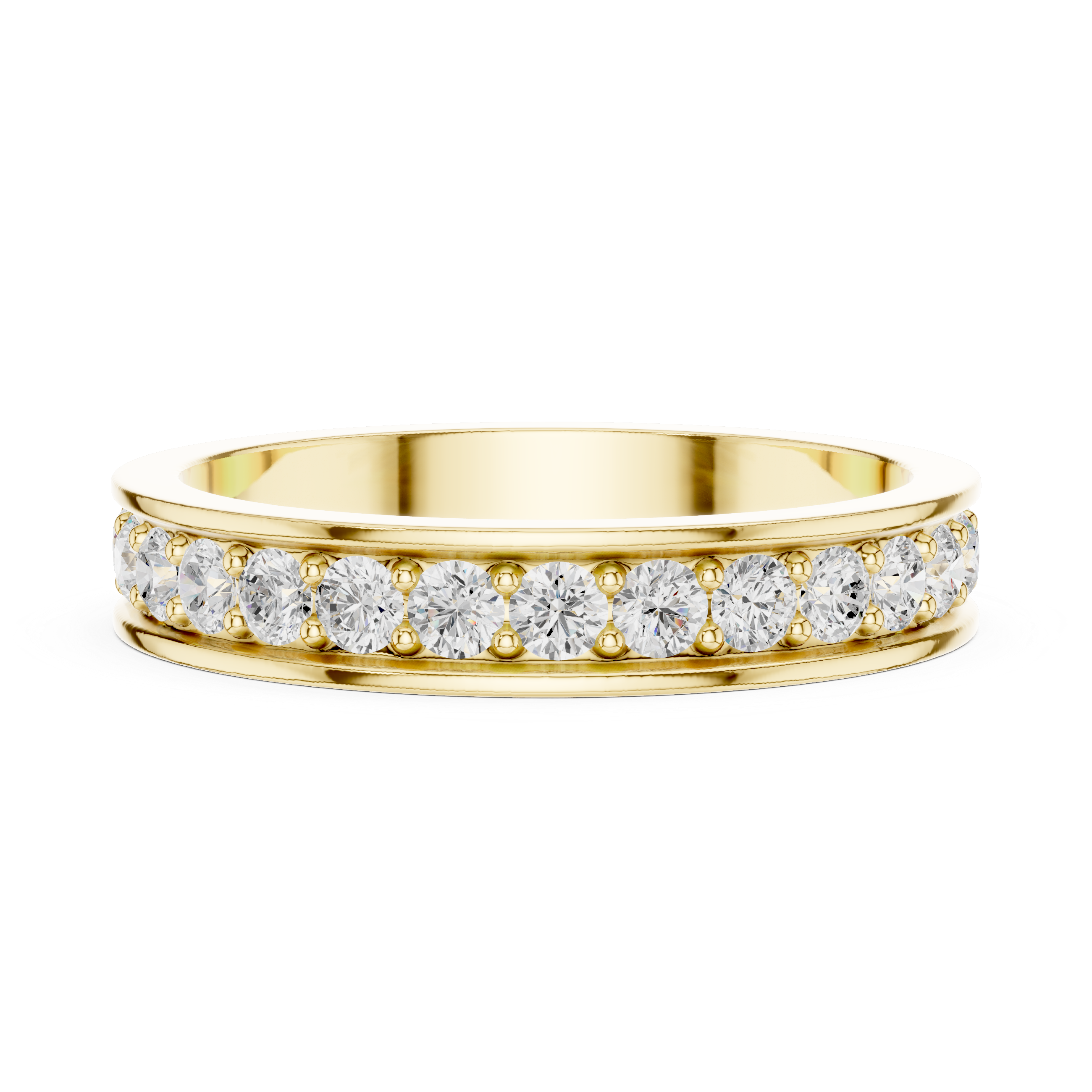 Gold ring with diamonds on a white background