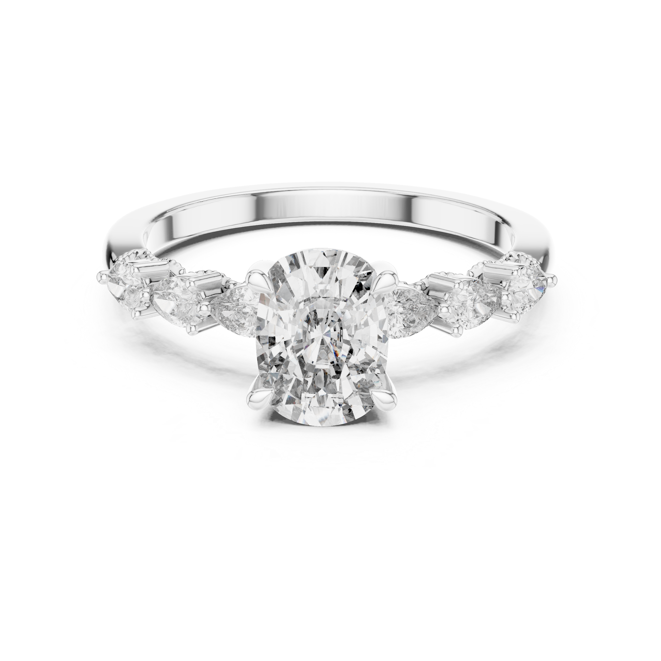 Muur Atelier Solid Gold Elongated Cushion Cut Diamond Ring with Botanical Pear Accents