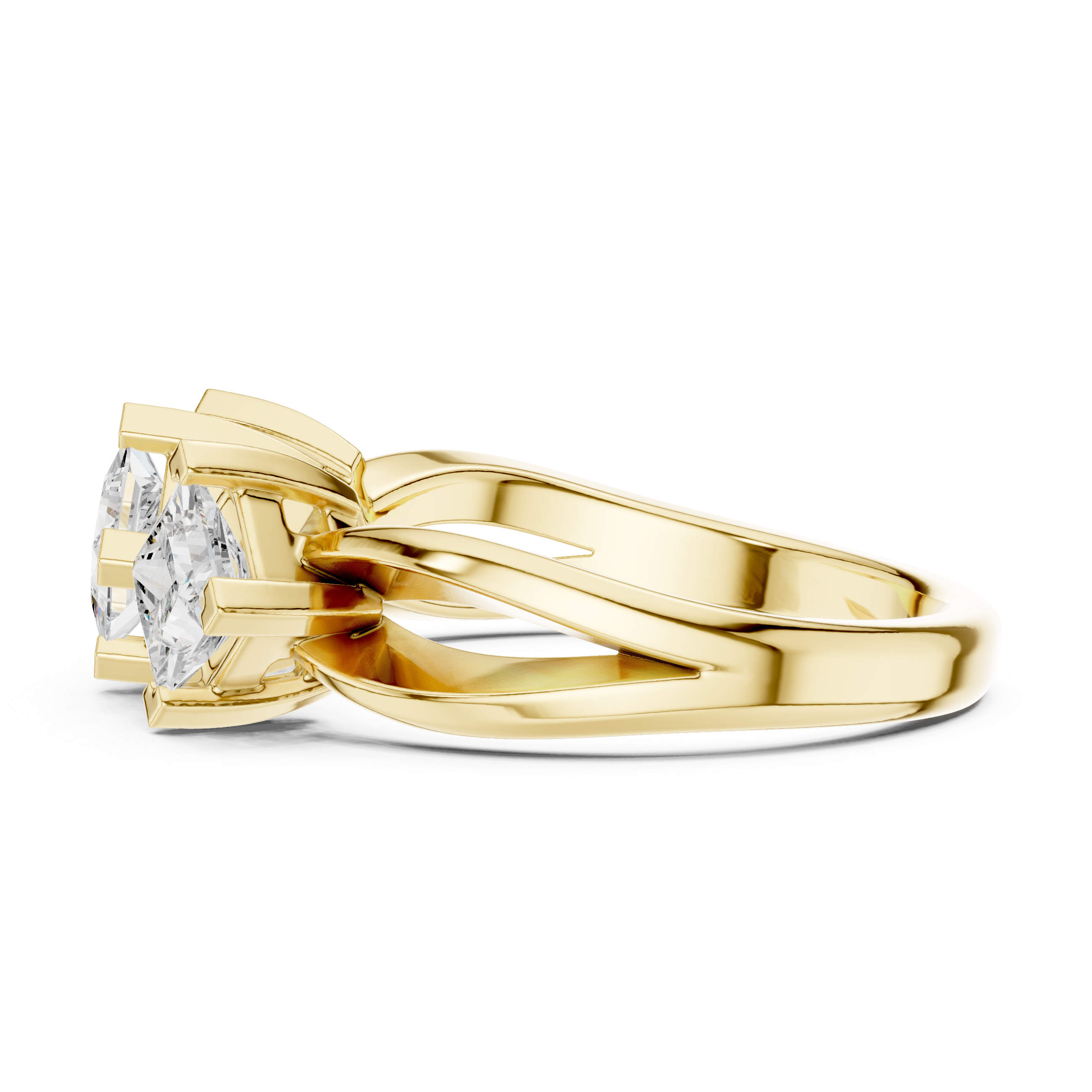 Gold ring with a diamond on a white background
