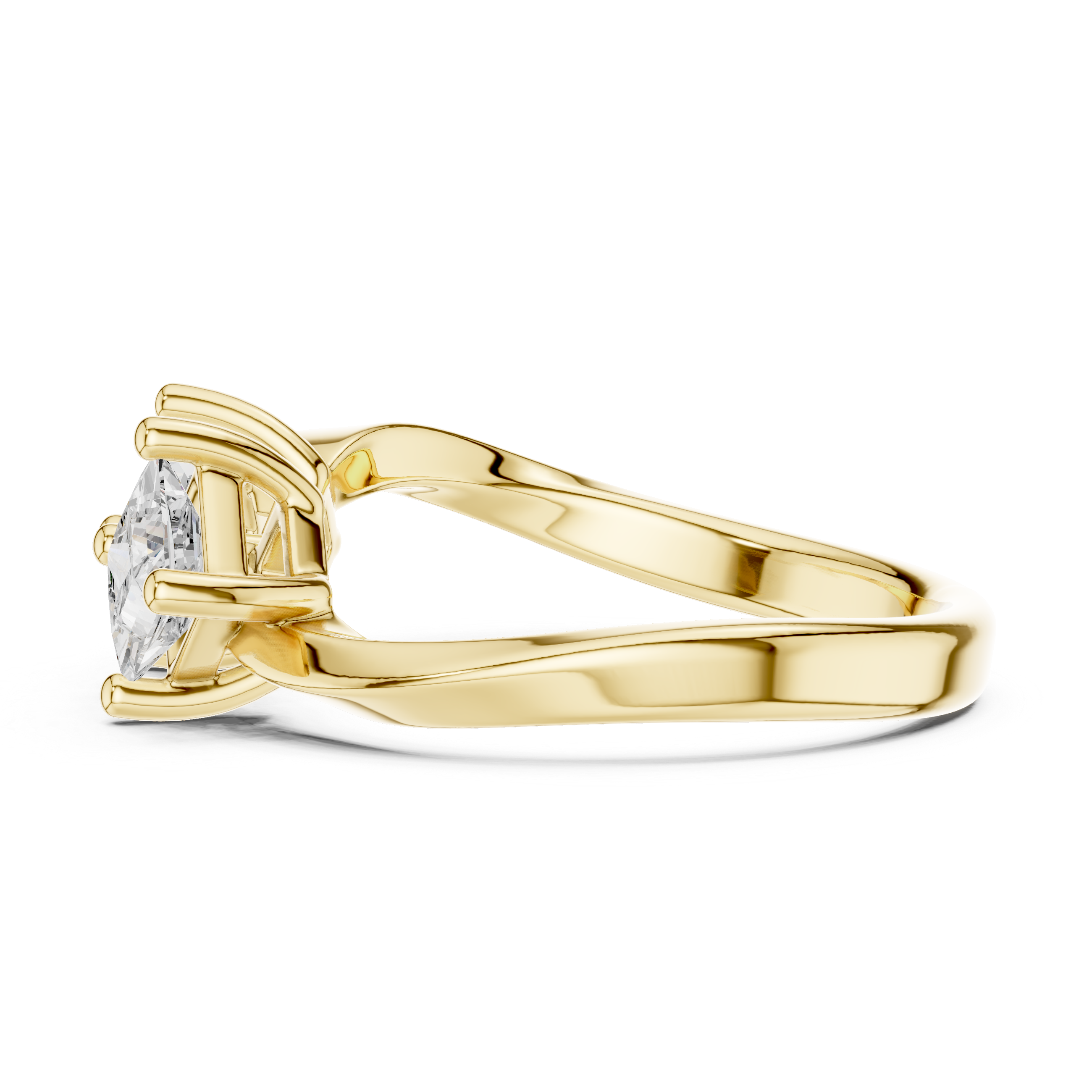 Gold ring with a diamond on a white background