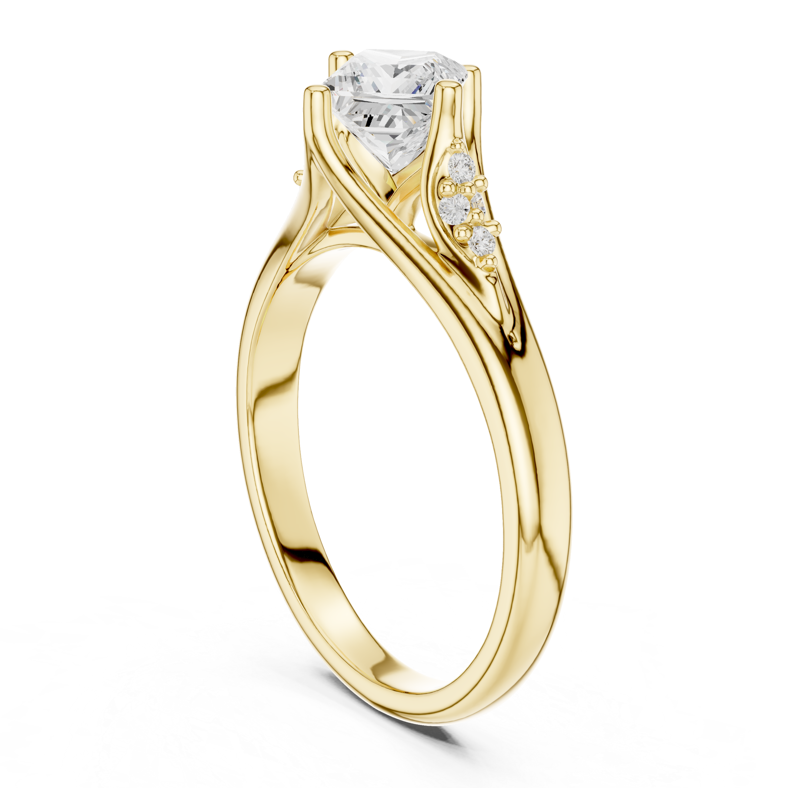 Gold ring with a diamond on a white background