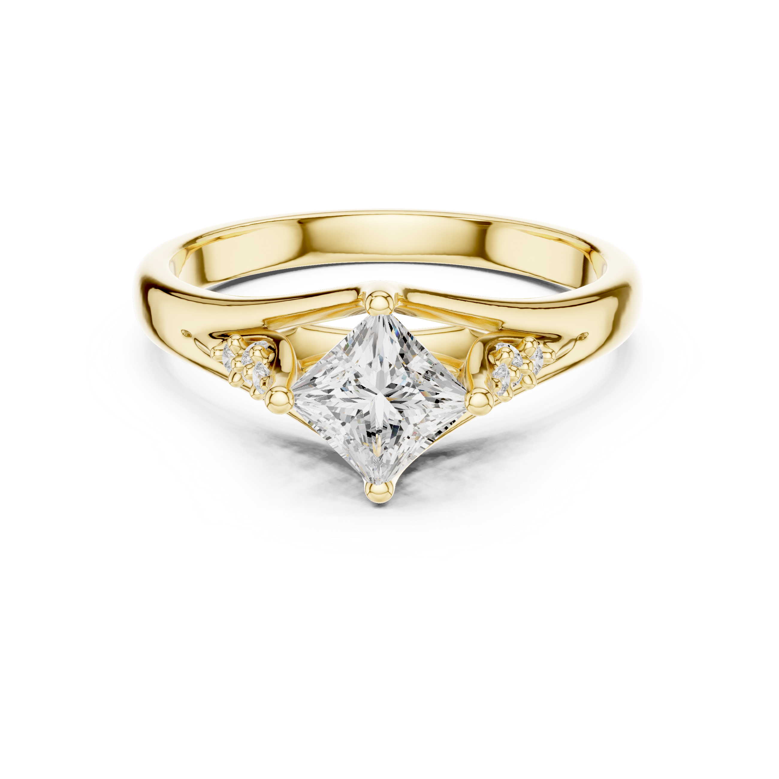 Gold ring with a diamond on a white background