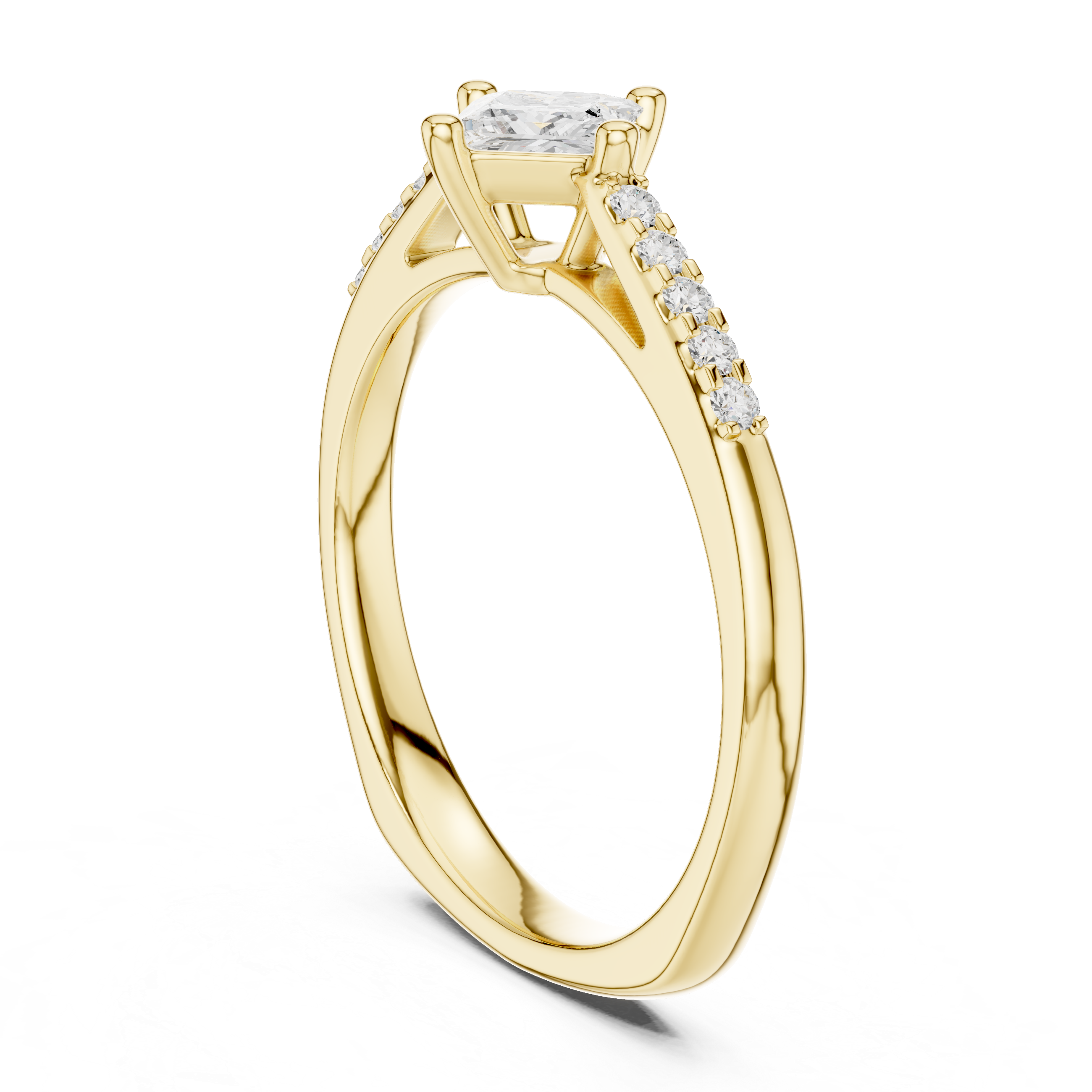 Gold ring with a diamond on a white background