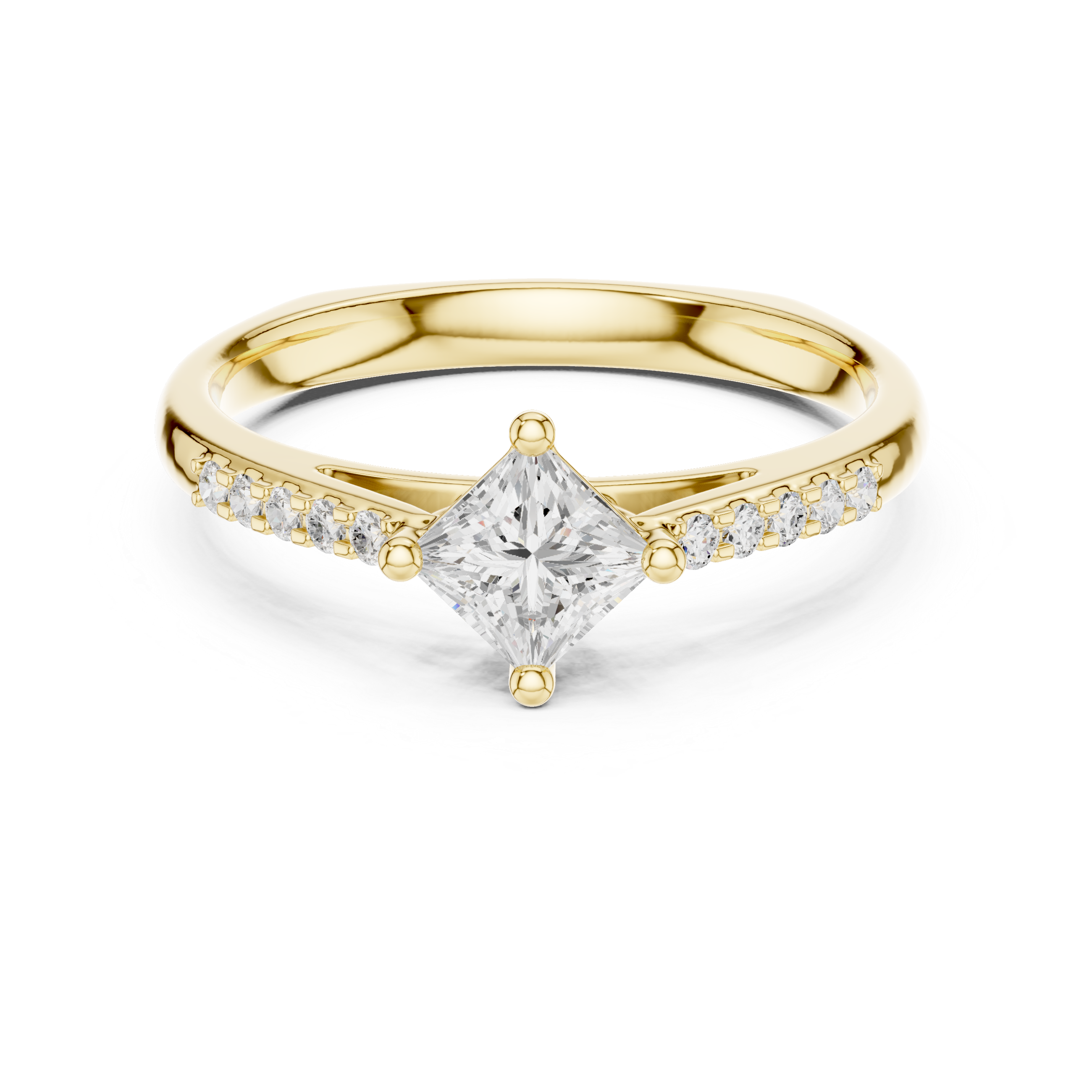Gold ring with a diamond on a white background