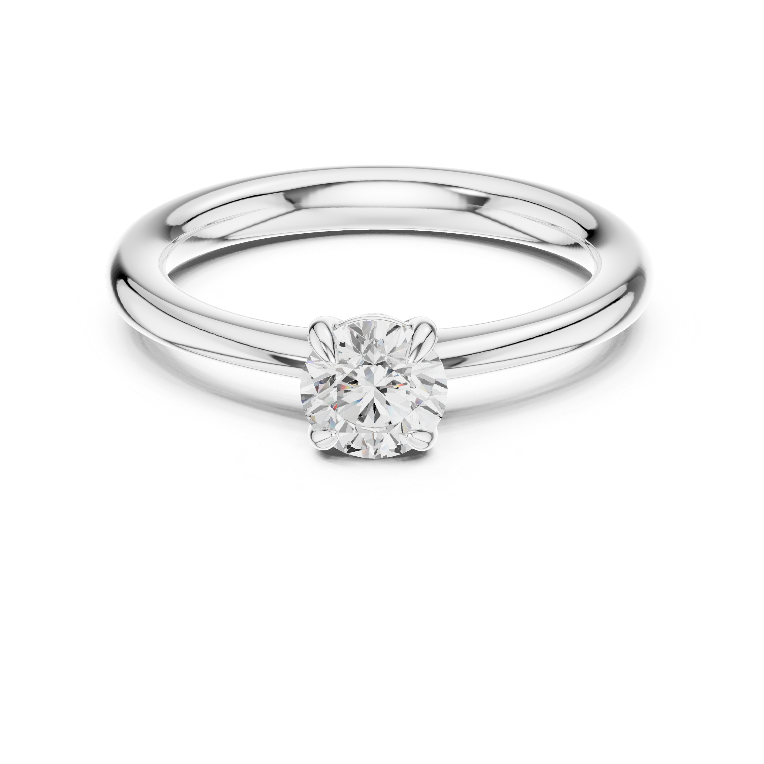 Silver ring with a diamond on a white background