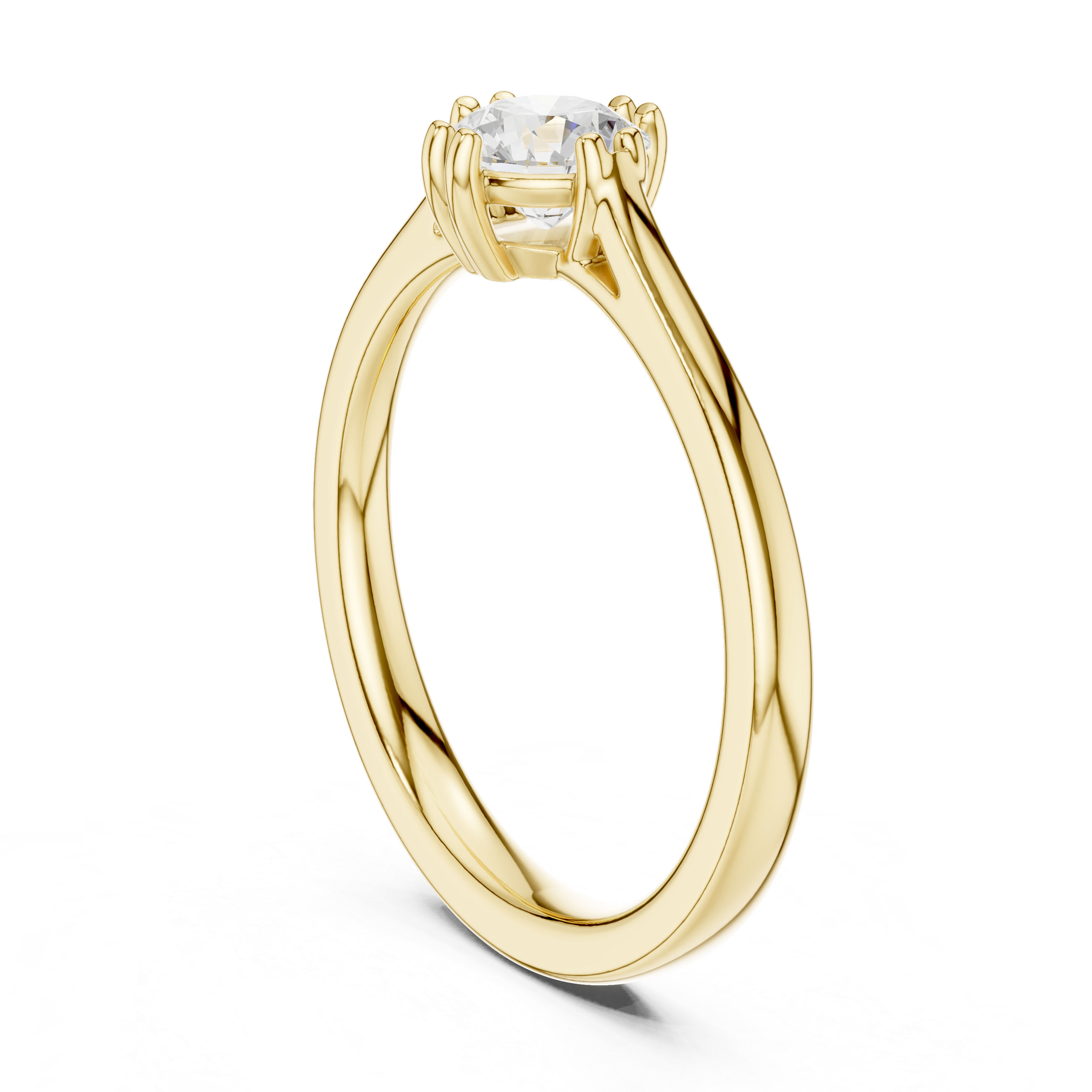 Gold ring with a diamond on a white background